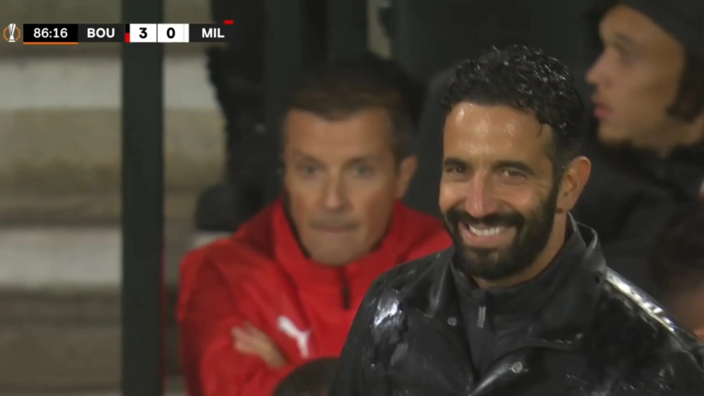 Ruben Amorim reacts to the chants. Image credit: TNT Sports