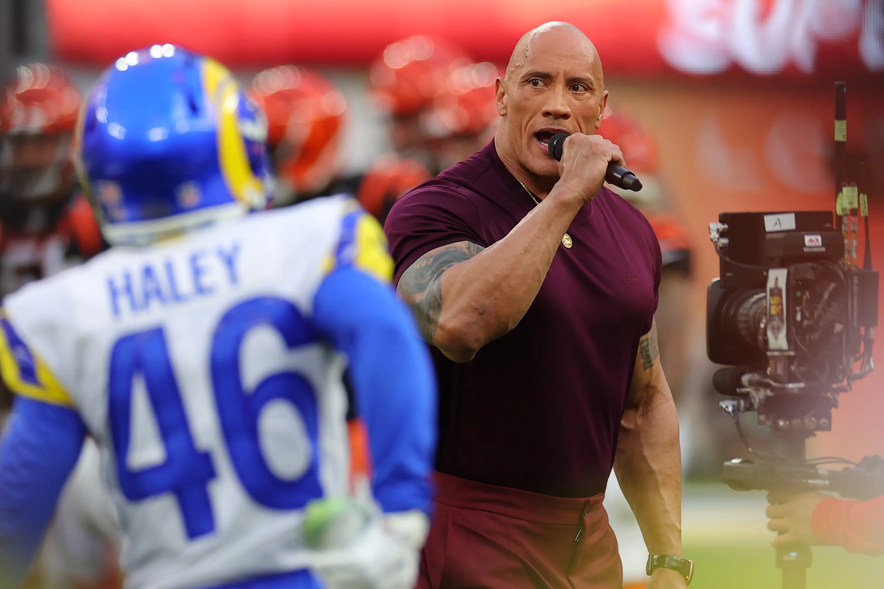 Dwayne Johnson at the Super Bowl. Image: Kevin C. Cox / Staff via Getty
