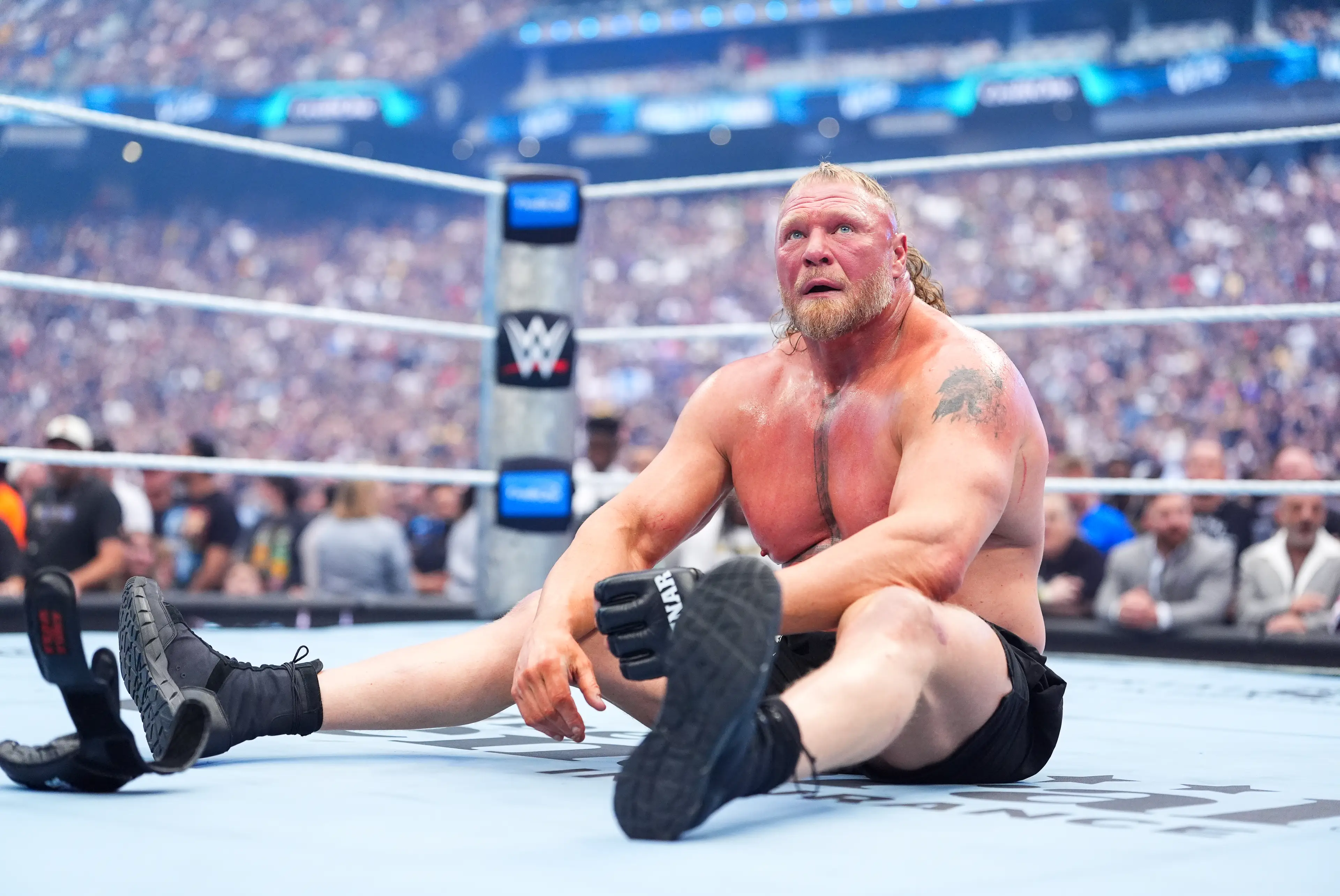 Brock Lesnar appeared to announce his retirement after his Wrestlemania 42 match with Oba Femi. Image credit: Getty