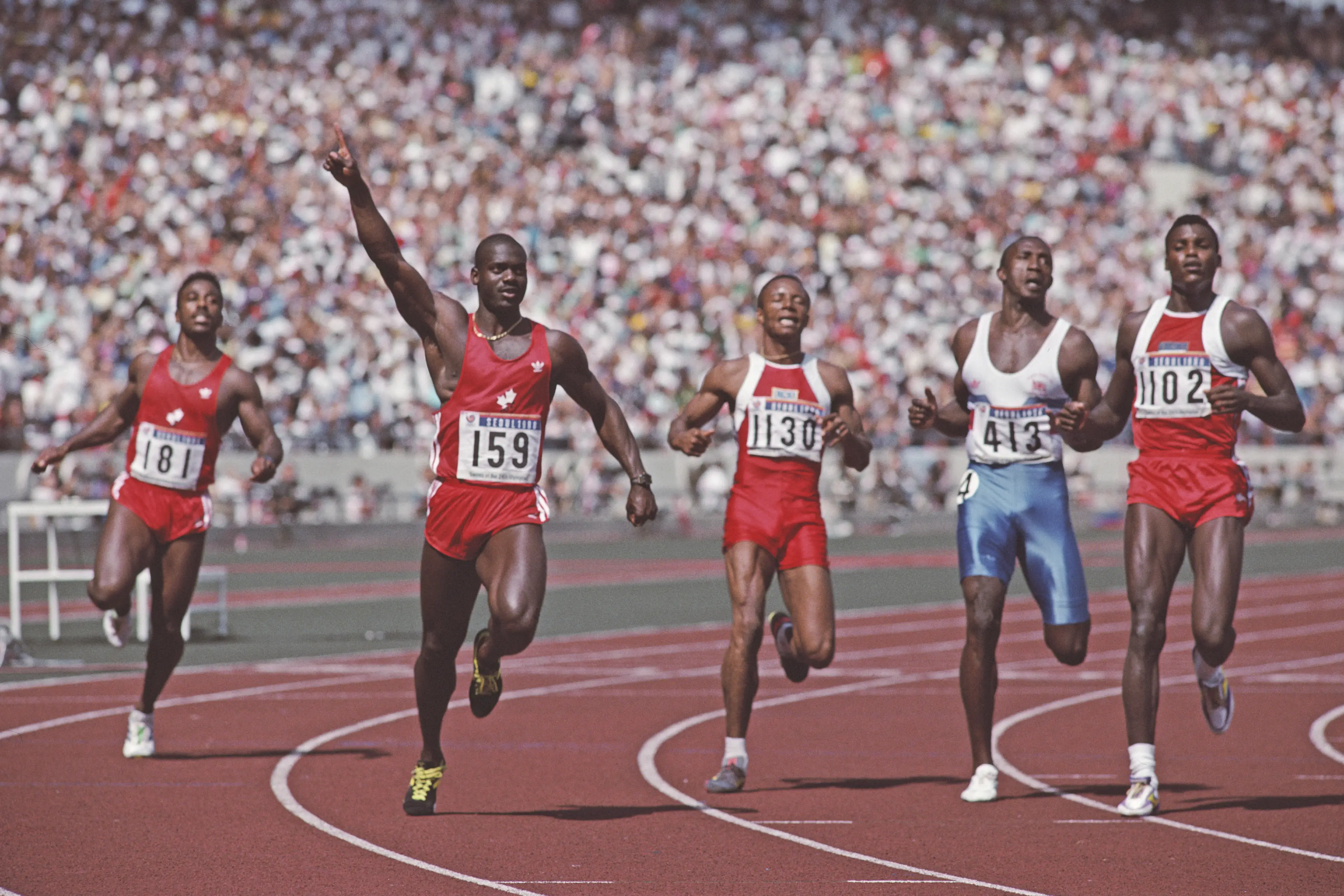 Ben Johnson winning the 100m at the 1988 Olympics (Getty)