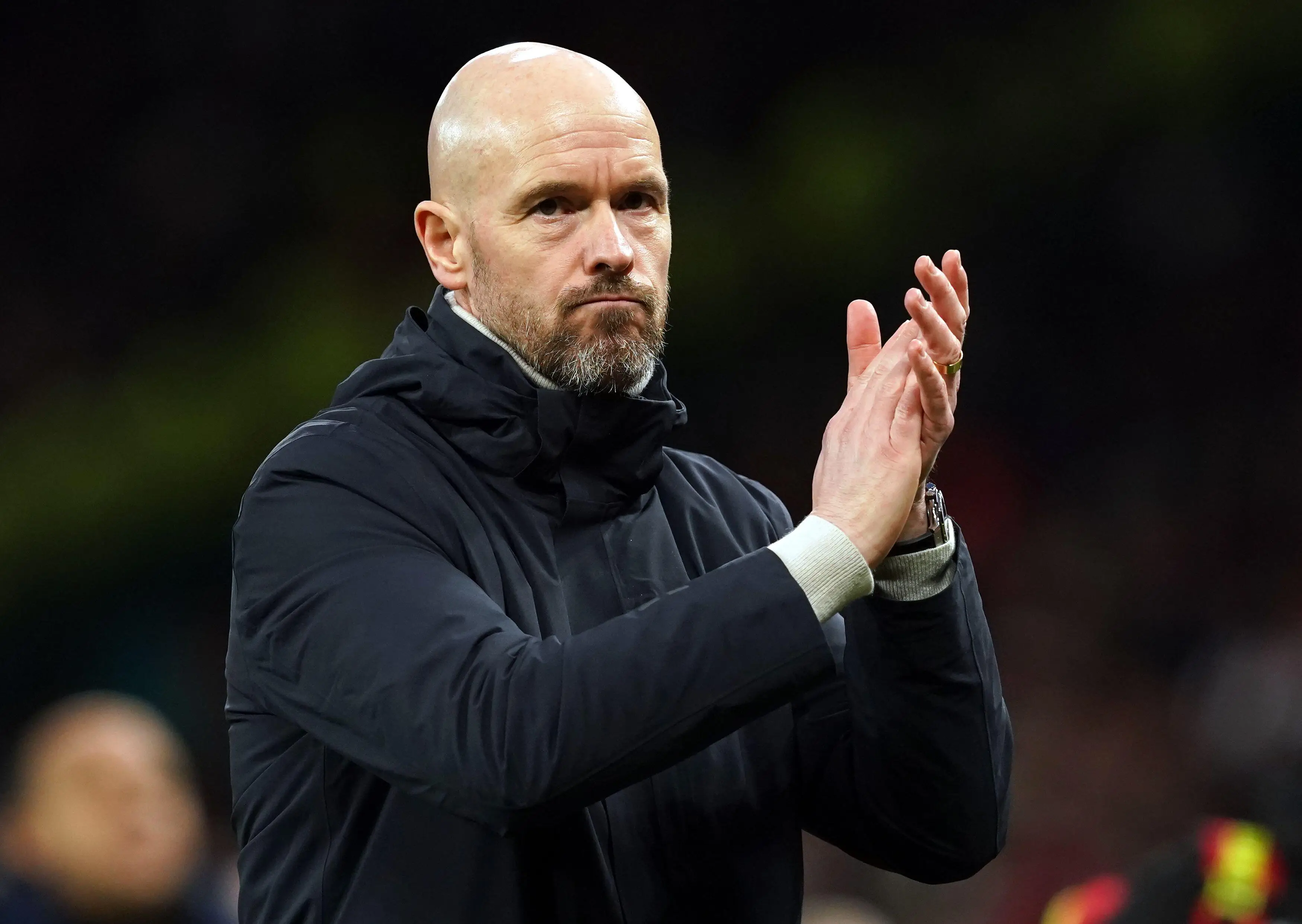 Erik ten Hag applauds the Old Trafford crowd after their victory over Crystal Palace. Image: Alamy