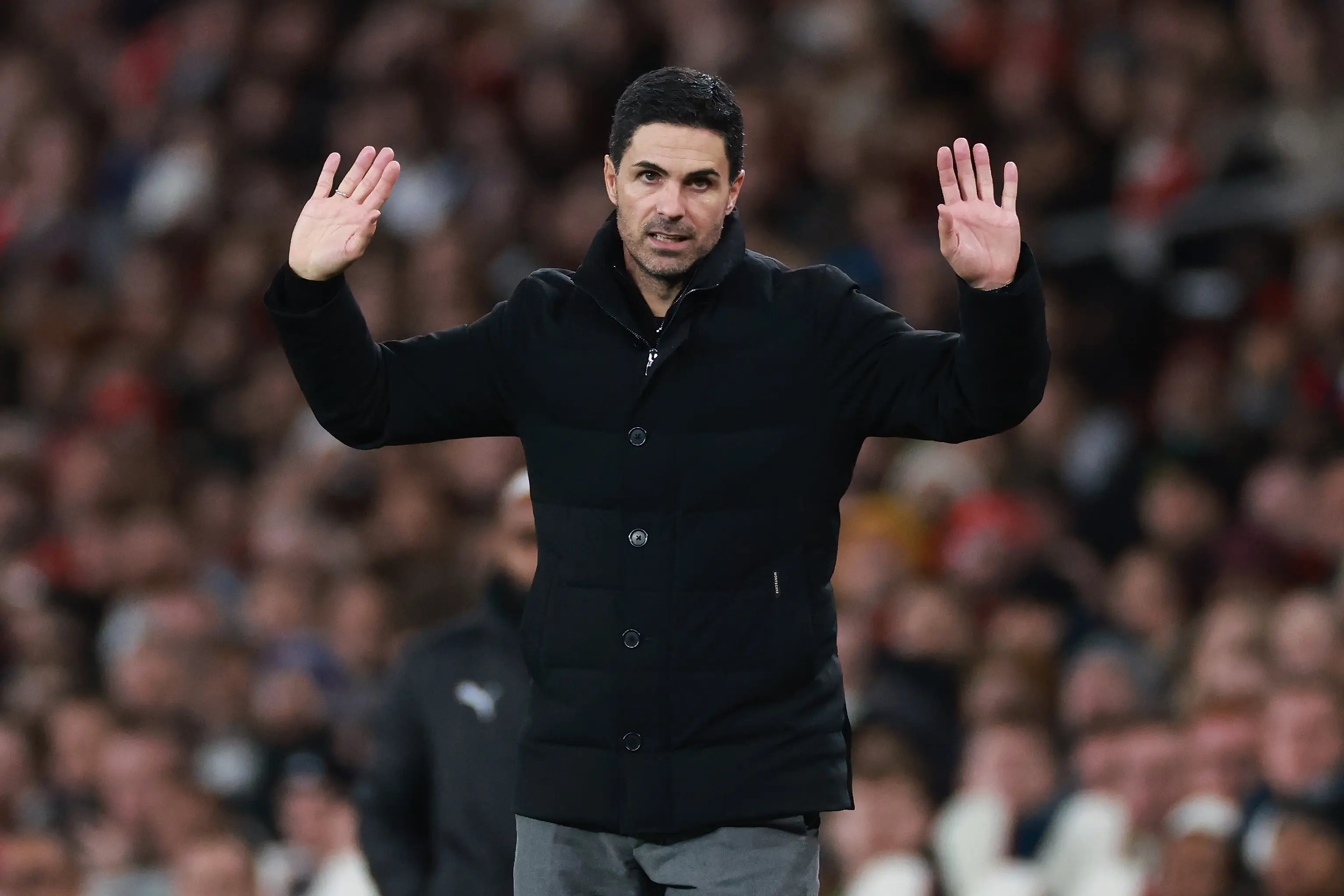 Mikel Arteta on the touchline against Brentford (credit: getty)