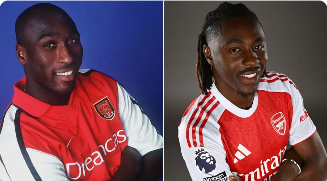 Eberechi Eze's pose was eerily similar to Sol Campbell's. Image: X/@afc_cat