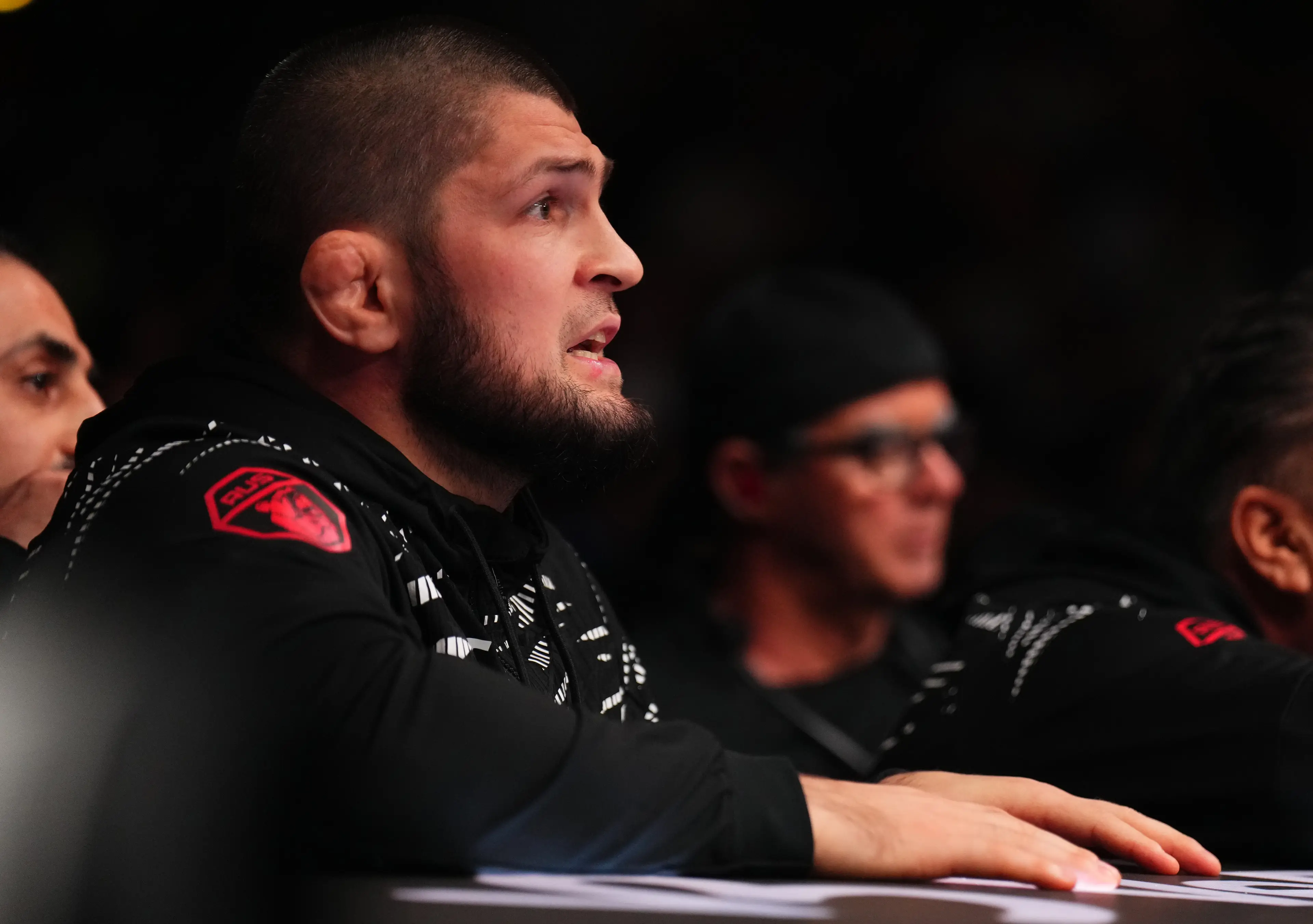 Khabib Nurmagomedov in the corner of Umar Nurmagomedov's fight at UFC 311. Image: Getty