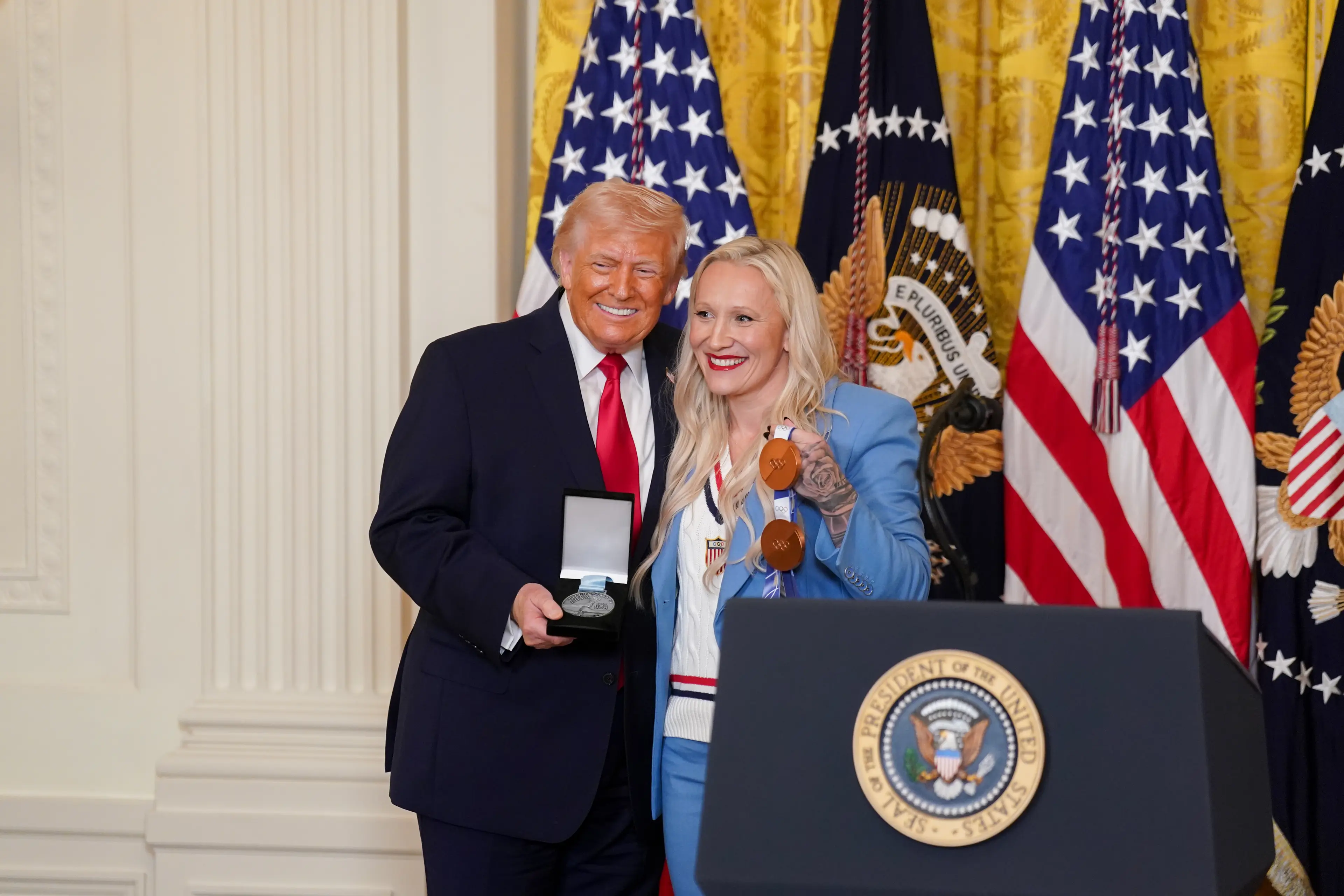 Kaillie Humphries and Donald Trump. Image: Getty