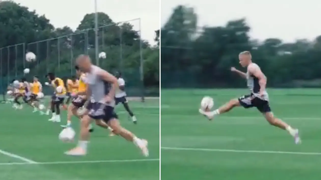 Oleksandr Zinchenko blitzes the entire Arsenal squad with outrageous speed and technique in keepy-uppies training drill