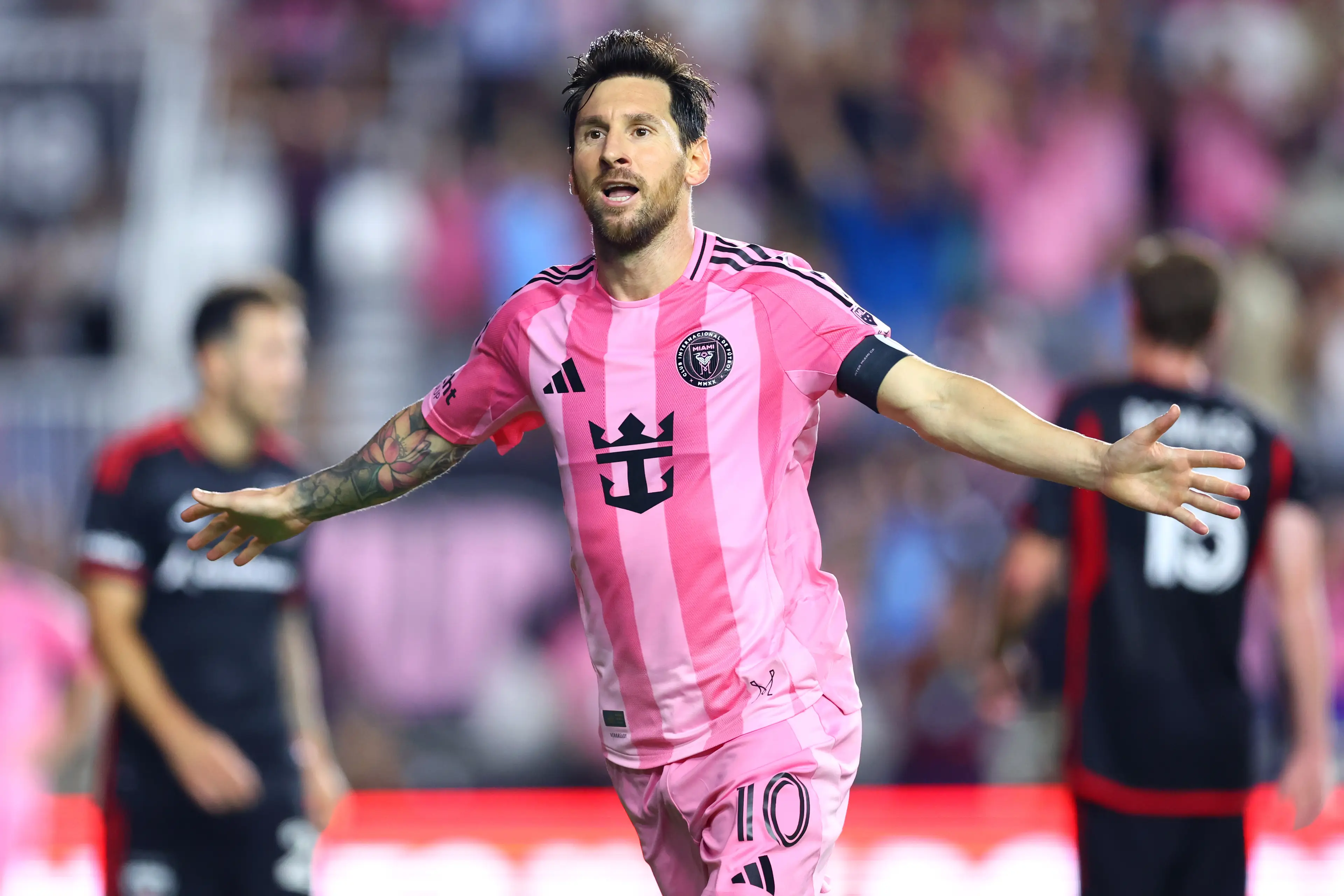 Lionel Messi celebrates for Inter Miami CF (Image: Megan Briggs / Stringer via Getty)
