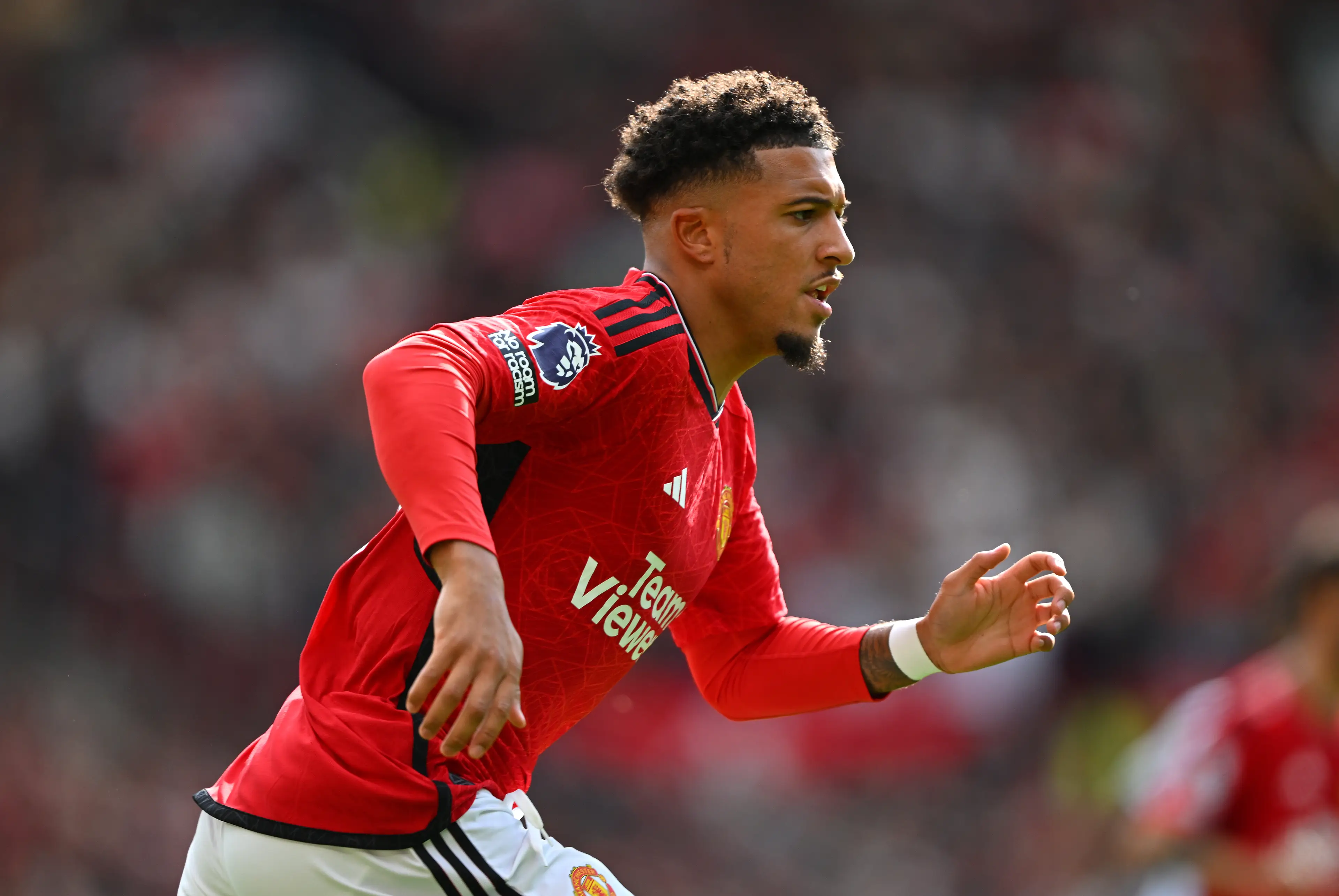 Jadon Sancho in action for Manchester United. Image: Getty 