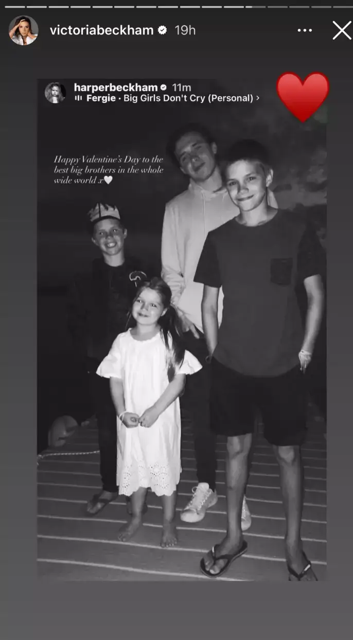 Harper sent the message to her brothers on Instagram. Image: Instagram/@victoriabeckham