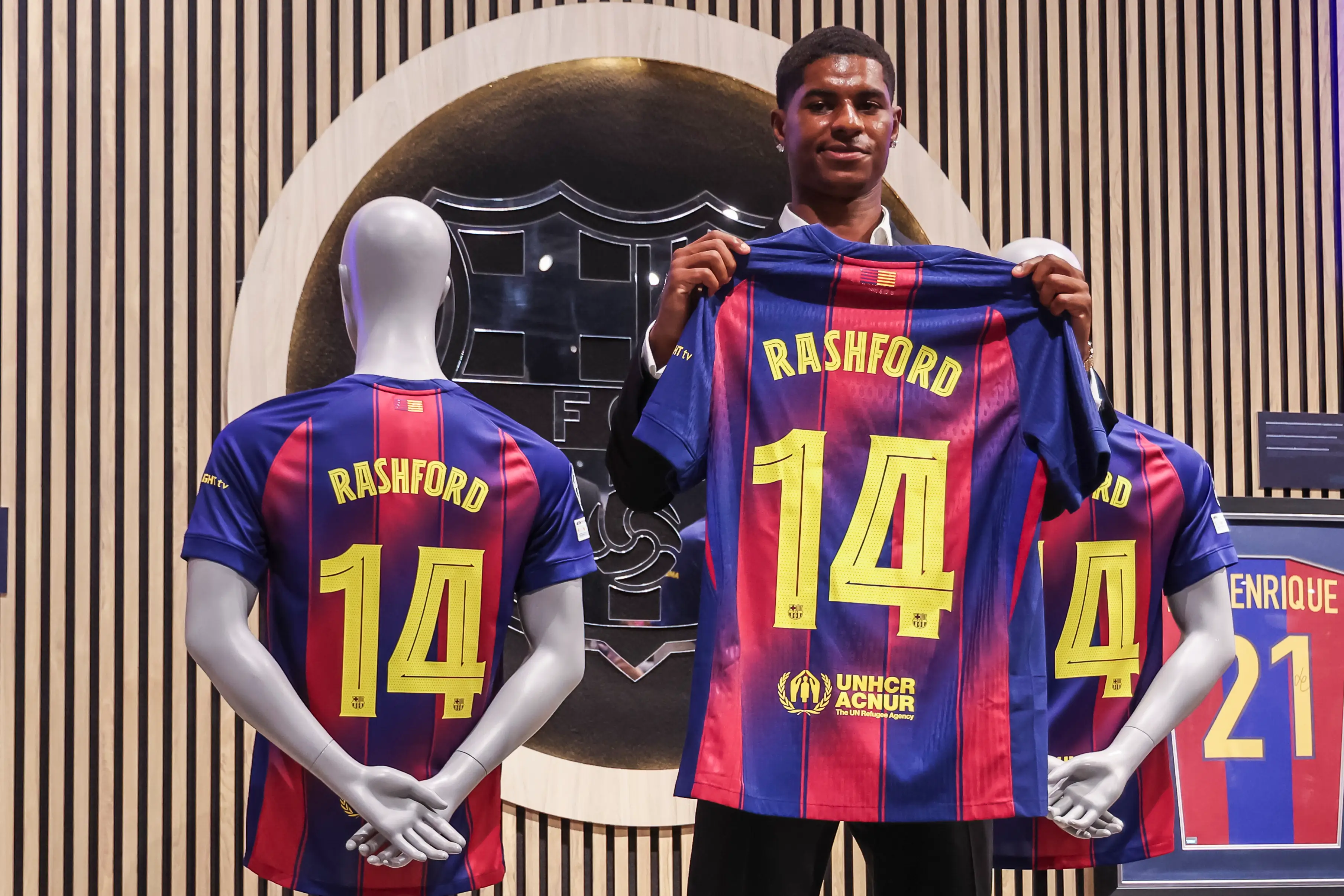 Marcus Rashford has been unveiled by Barcelona. Image: Getty