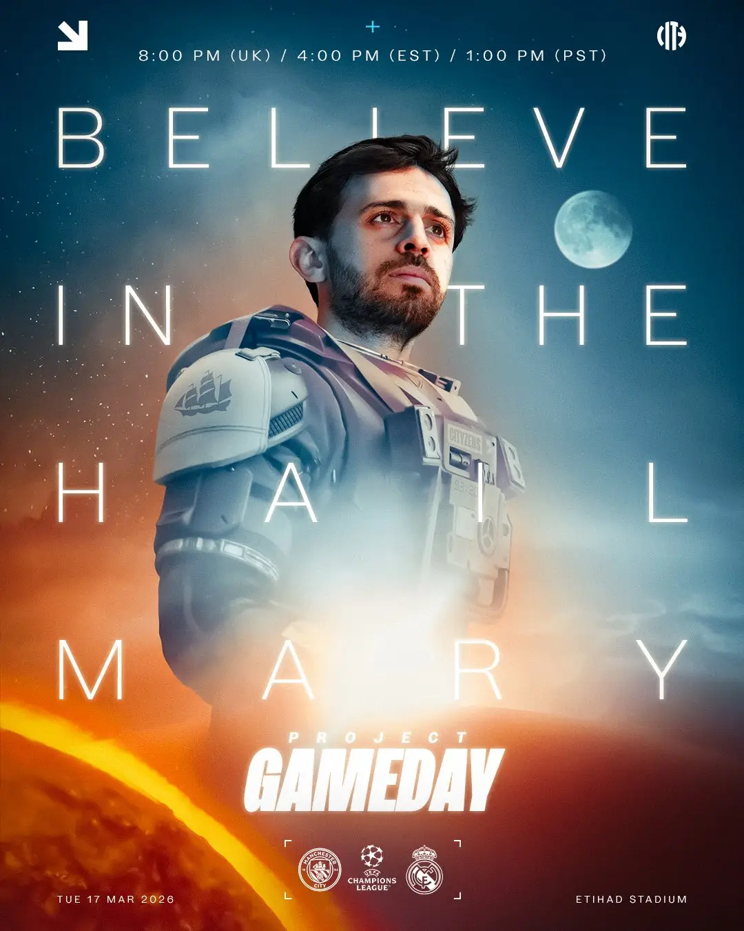 Manchester City's US X account shared an image of Bernardo Silva ahead of kick-off. Image: X/Manchester City US