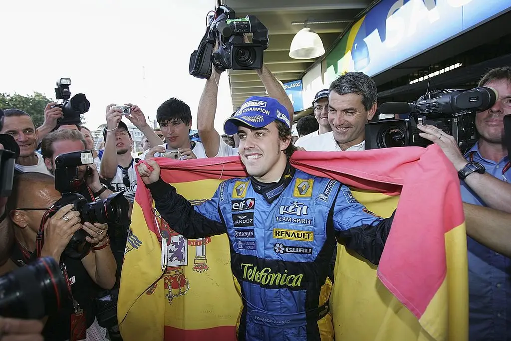 Fernando Alonso celebrates after winning the 2006 Drivers' Championship with Renault (Image: Getty)
