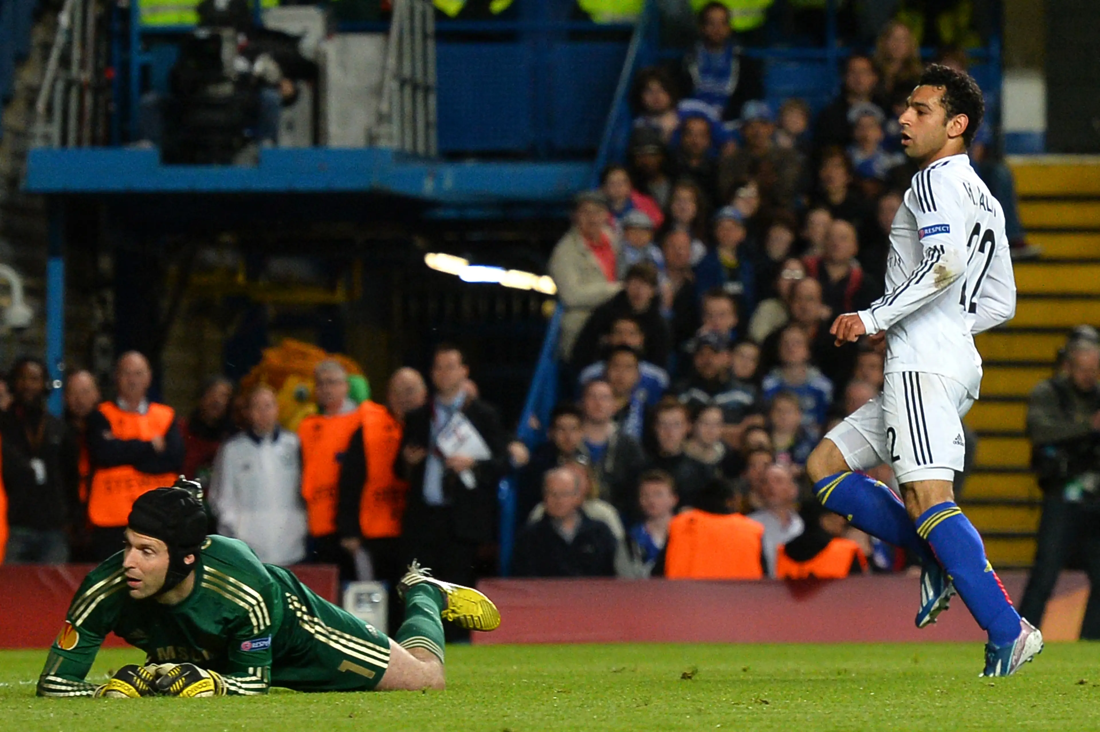 Salah opens the scoring for Basel against Chelsea. Image credit: Getty