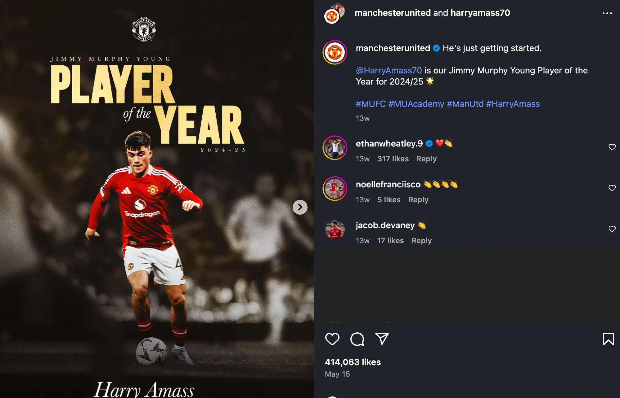 Harry Amass was crowned Man Utd's Young Player of the Season for 2024/25 (Image: Manchester United)