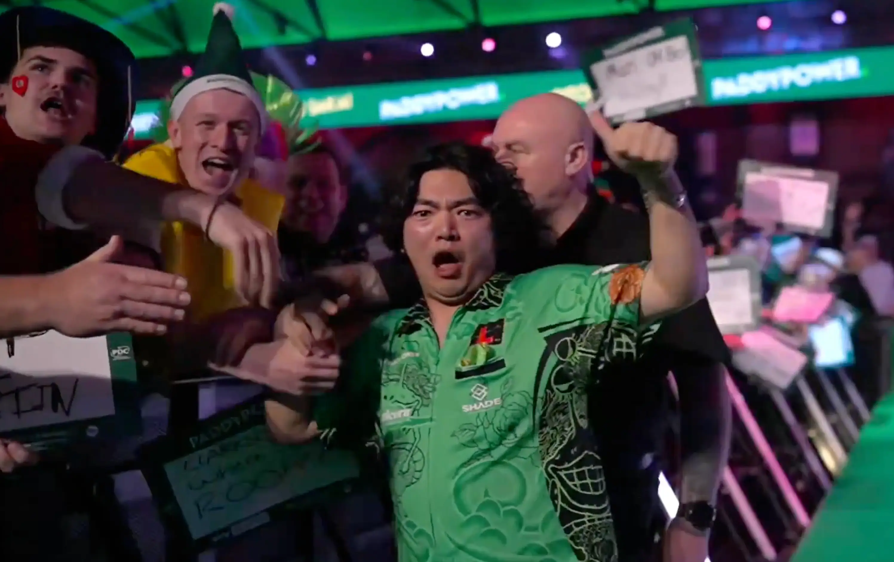 Sakai produced one of the most memorable walk-ons in PDC history (Image: Sky Sports)