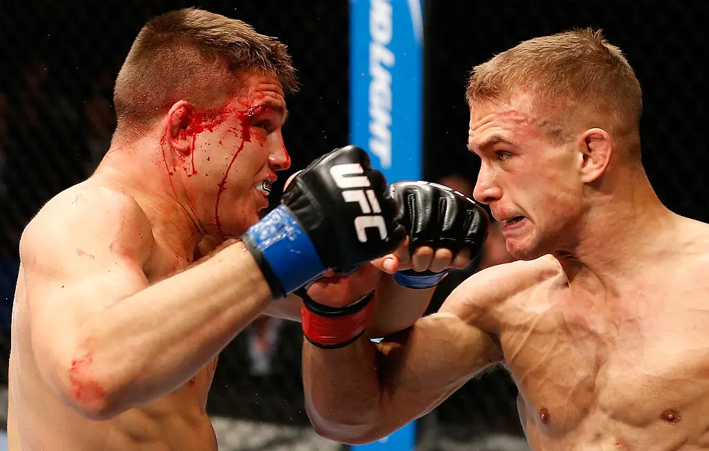 Drew Dober and Nick Hein faced each other in a brutal fight in 2014. (Image: Boris Streubel/Zuffa LLC/Zuffa LLC via Getty Images)