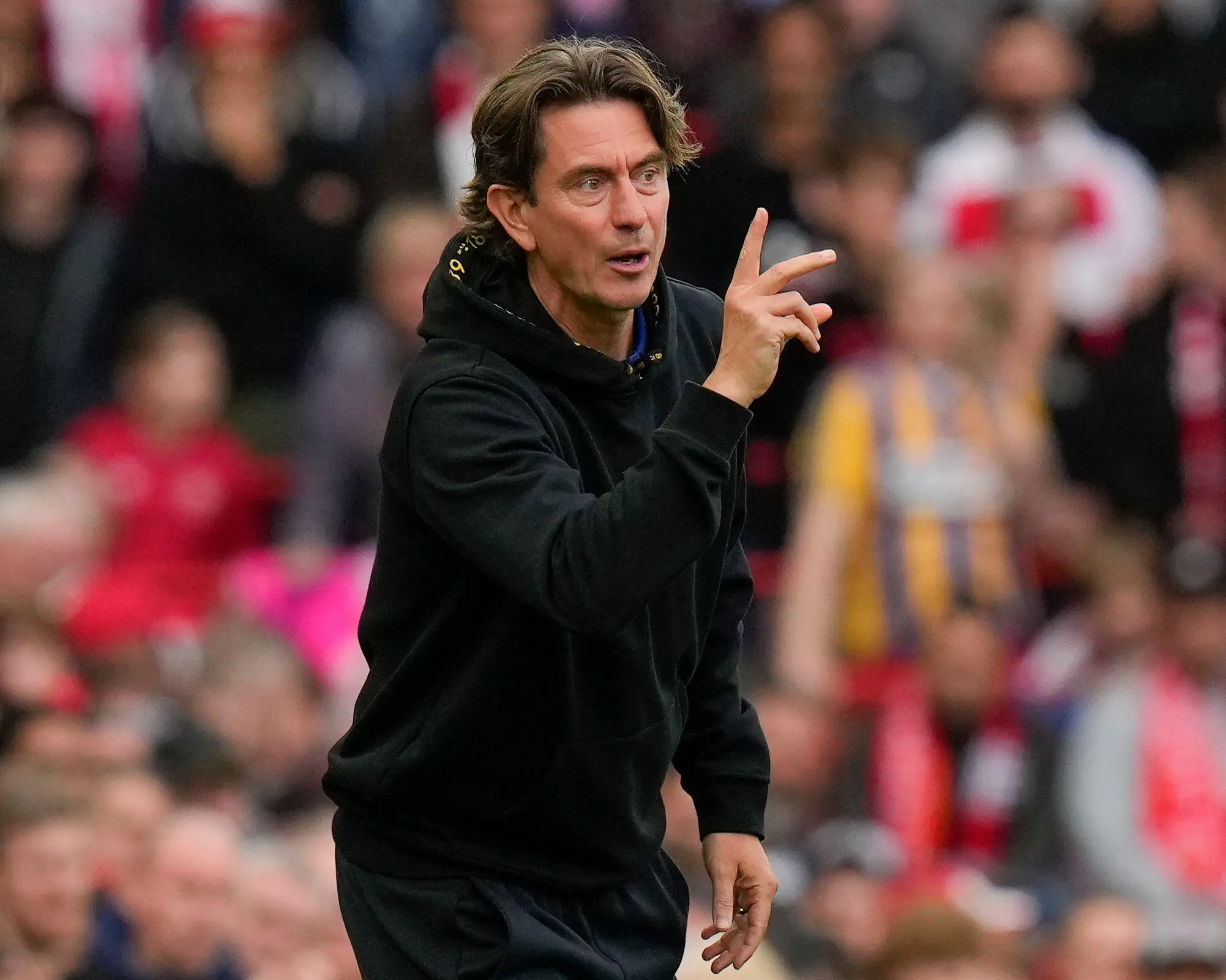 Thomas Frank on the touchline during Liverpool vs. Brentford. Image: Alamy