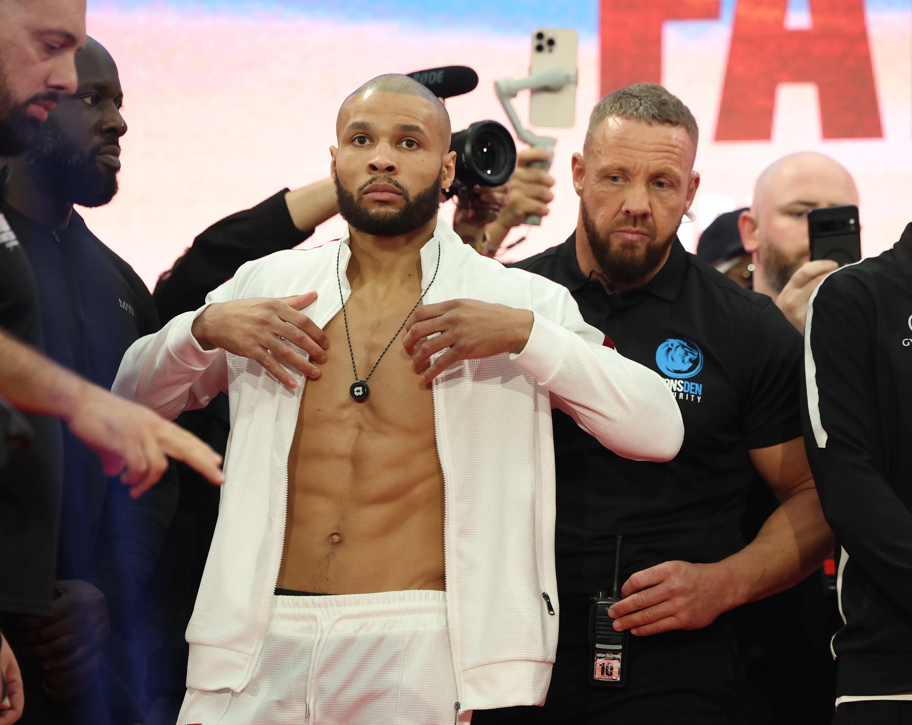 Chris Eubank Jr. during the ceremonial weigh-ins for his fight against Conor Benn. Image: Getty 
