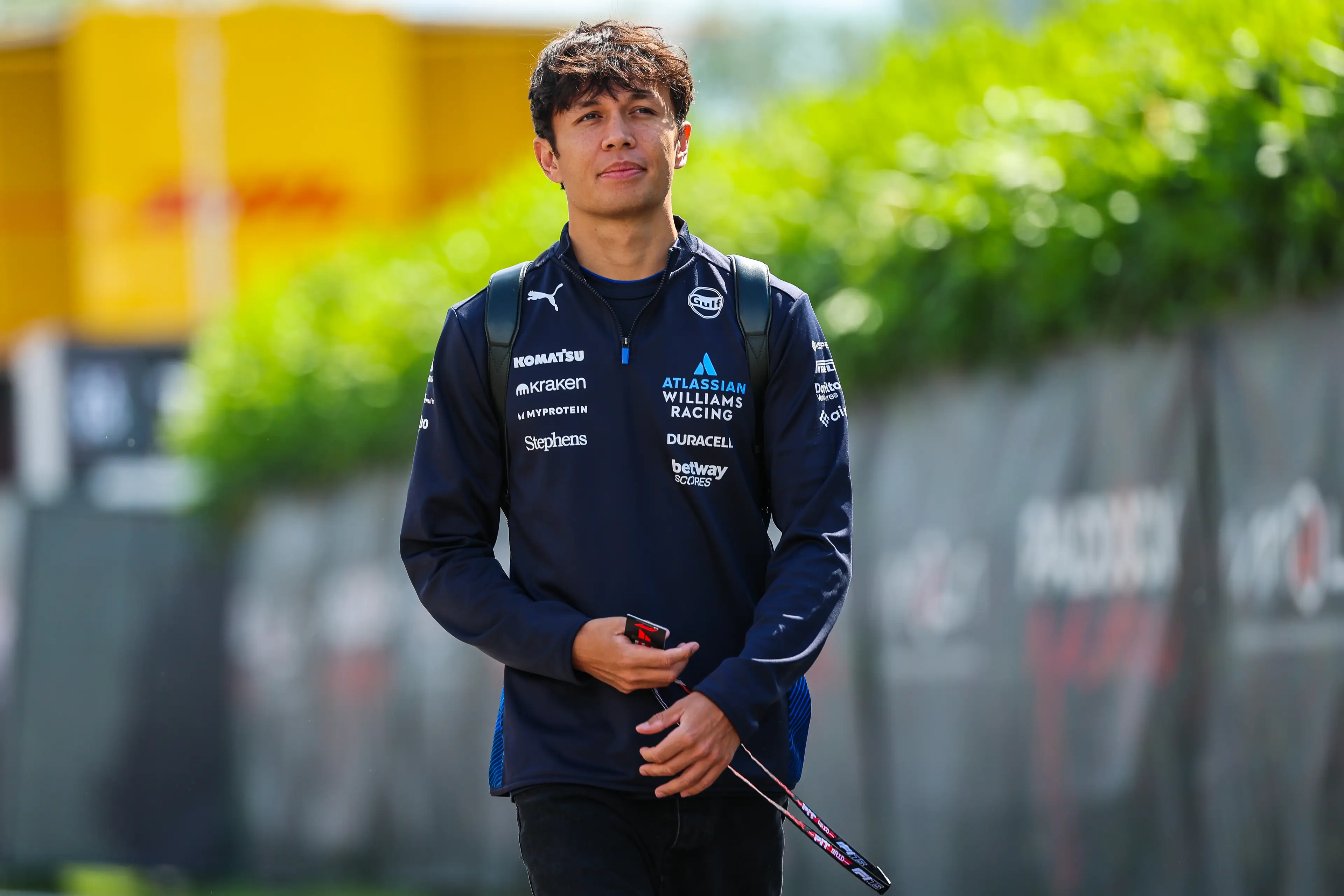 Alex Albon arriving at the 2025 Imola Grand Prix (credit: Getty)