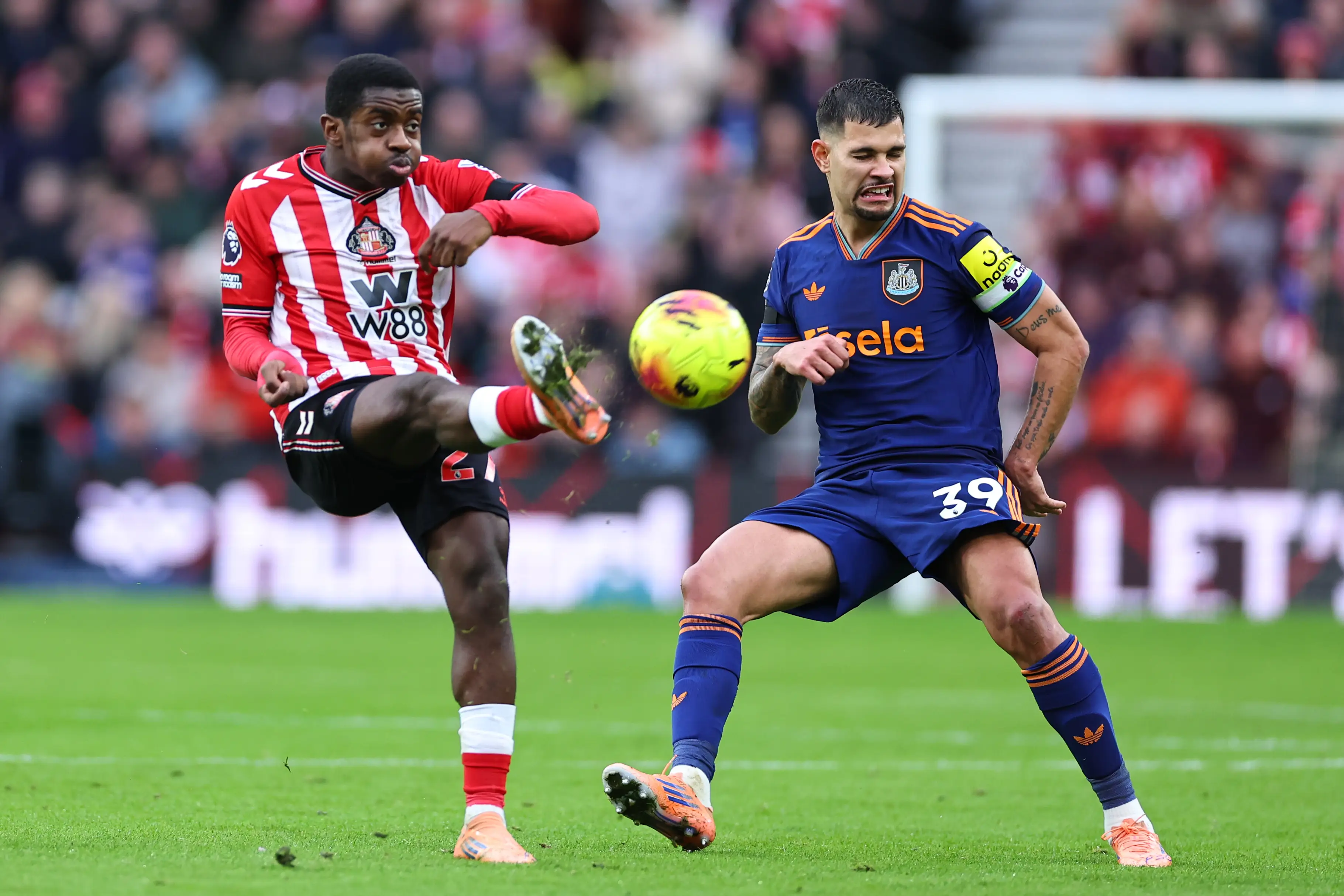 Newcastle midfielder Bruno Guimaraes in action against Sunderland. (Image: Getty)
