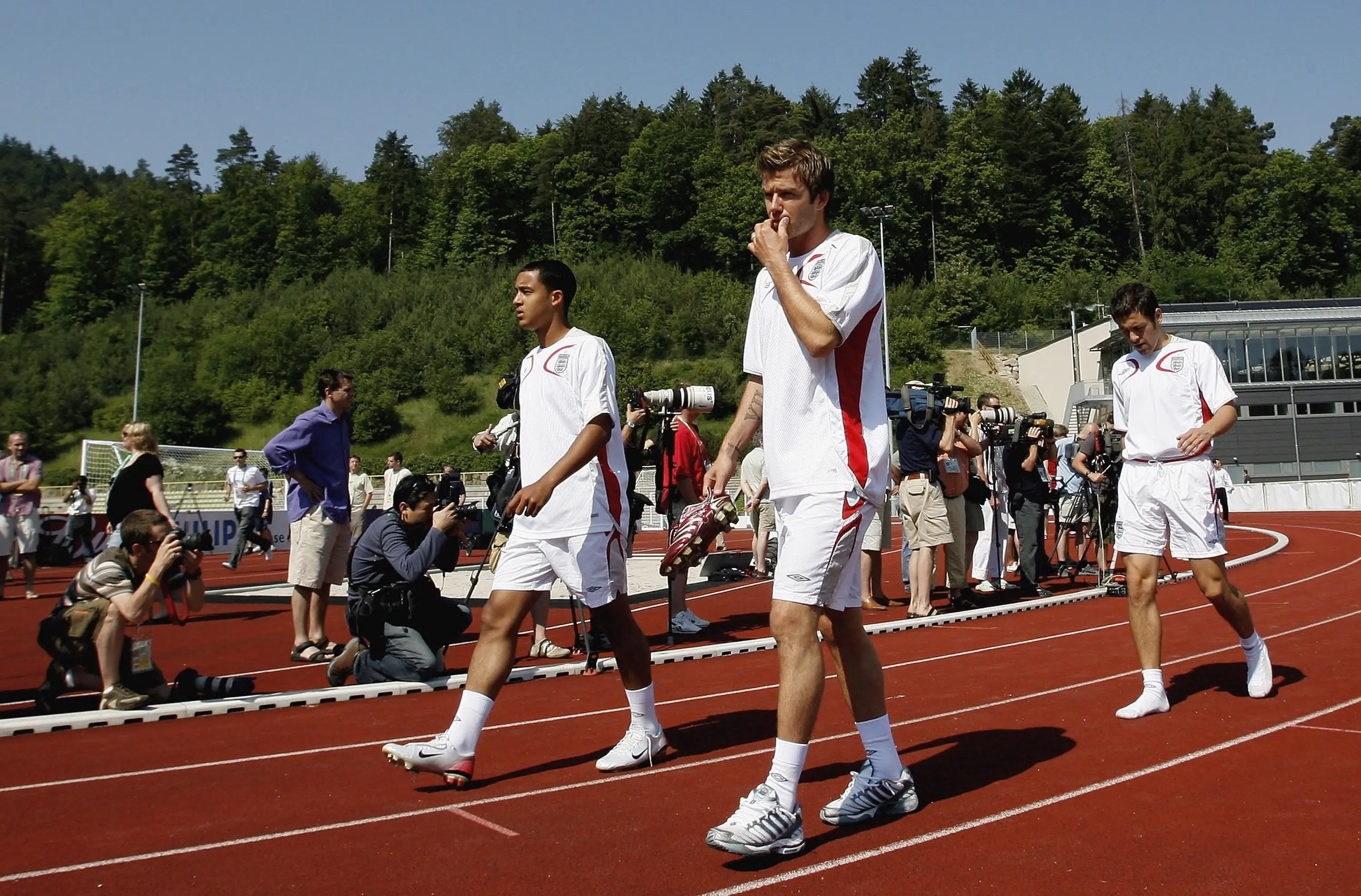 Walcott pictured alongside David Beckham at the 2006 World Cup. Image credit: Getty
