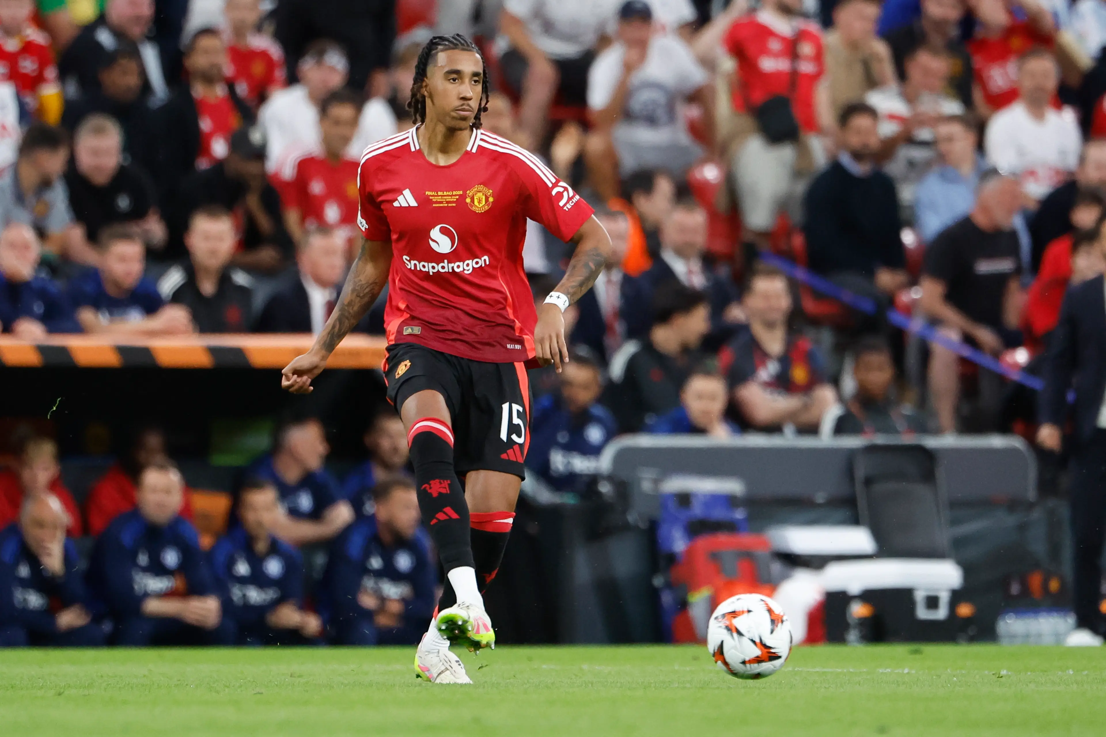 Leny Yoro in action for Manchester United. Image: Getty 