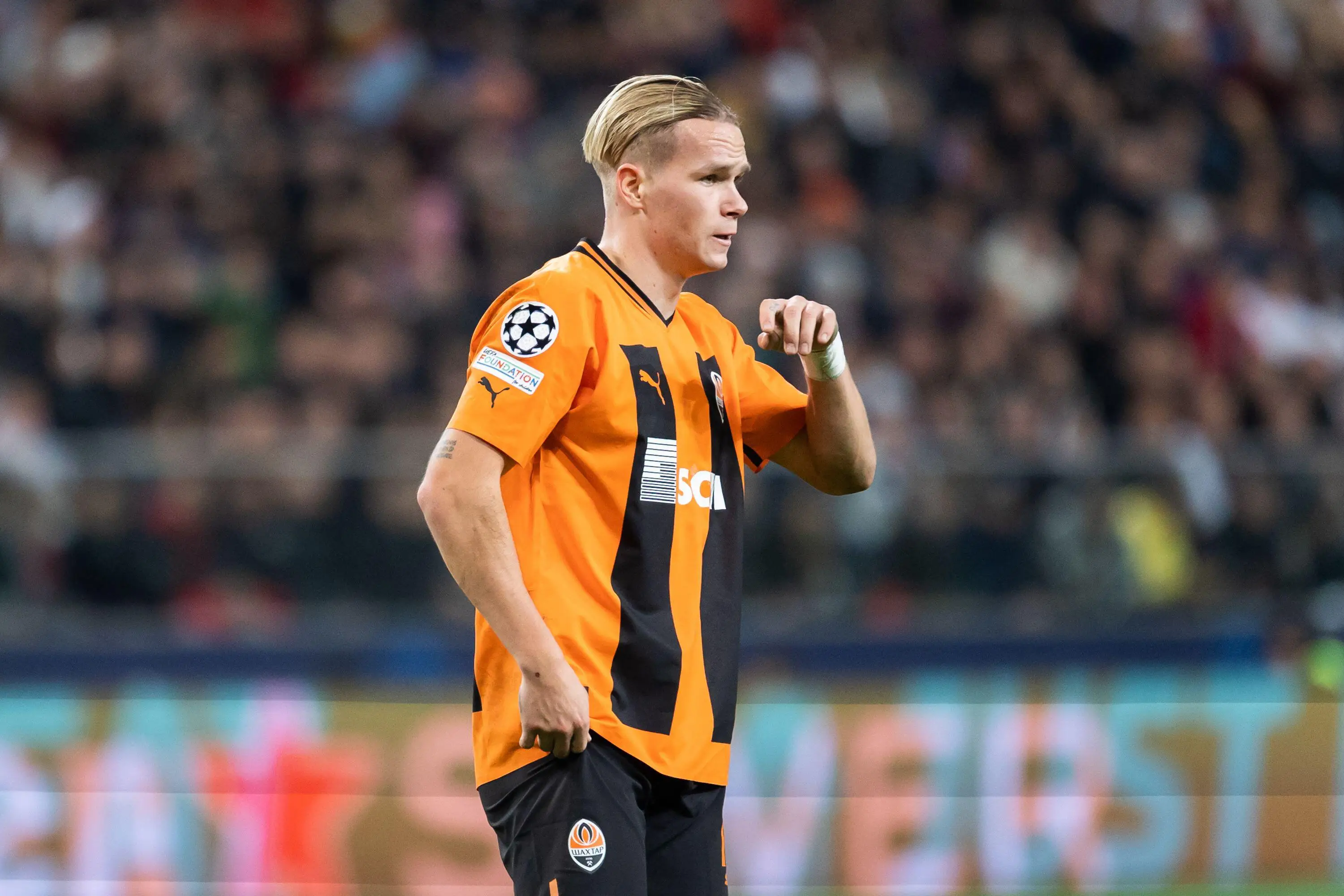 Mykhailo Mudryk (pictured) was the joint fastest player of the group stage with Ousmane Dembele (Image: Alamy)