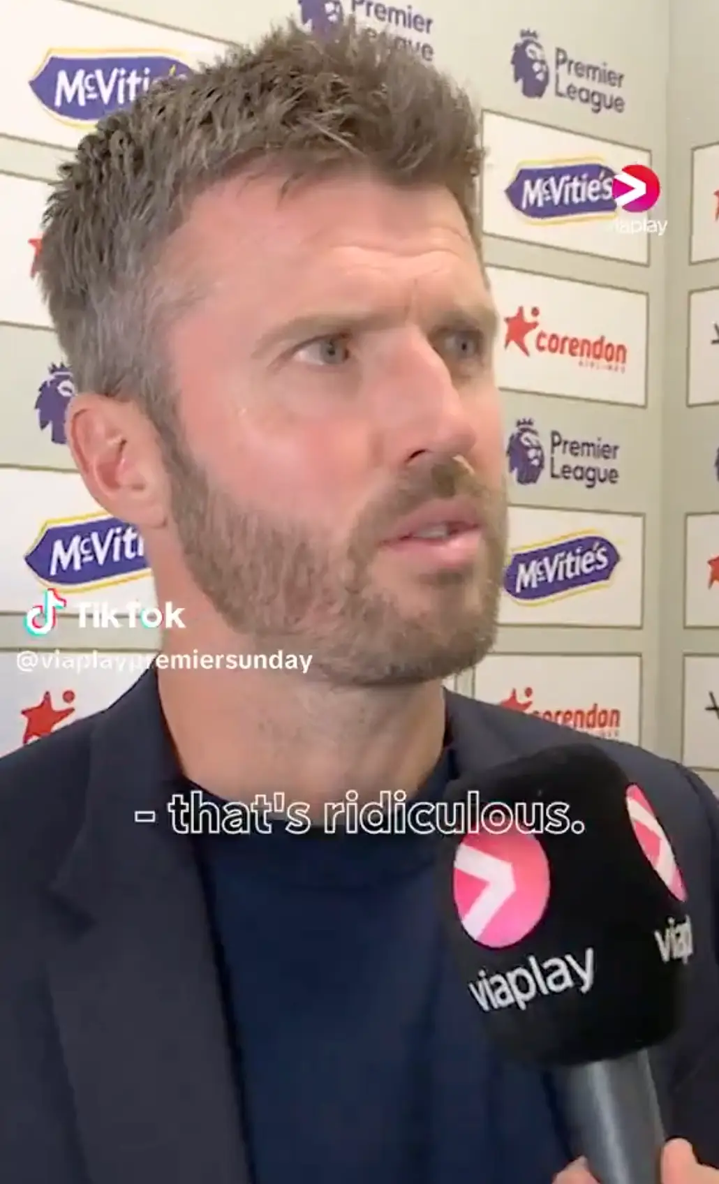 Carrick was not happy with the question. Image credit: Viaplay