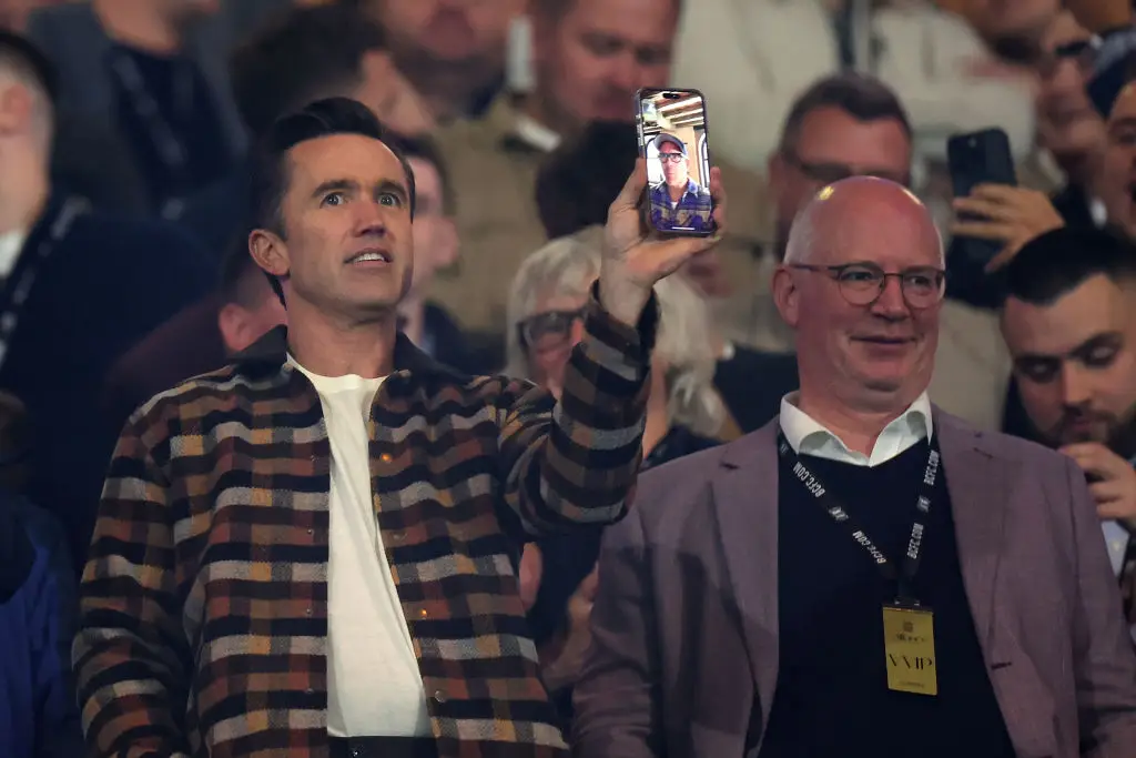 Wrexham co-owner Rob McElhenney pictured with club director Shaun Harvey - Getty