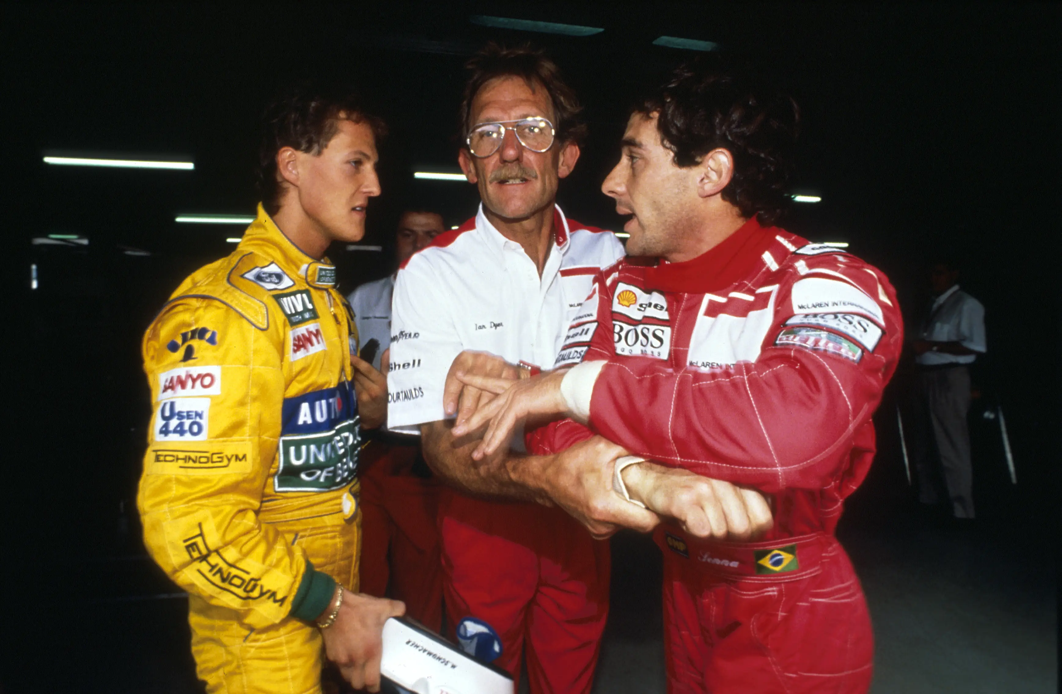 Michael Schumacher and Ayrton Senna in 1992 (credit: getty)