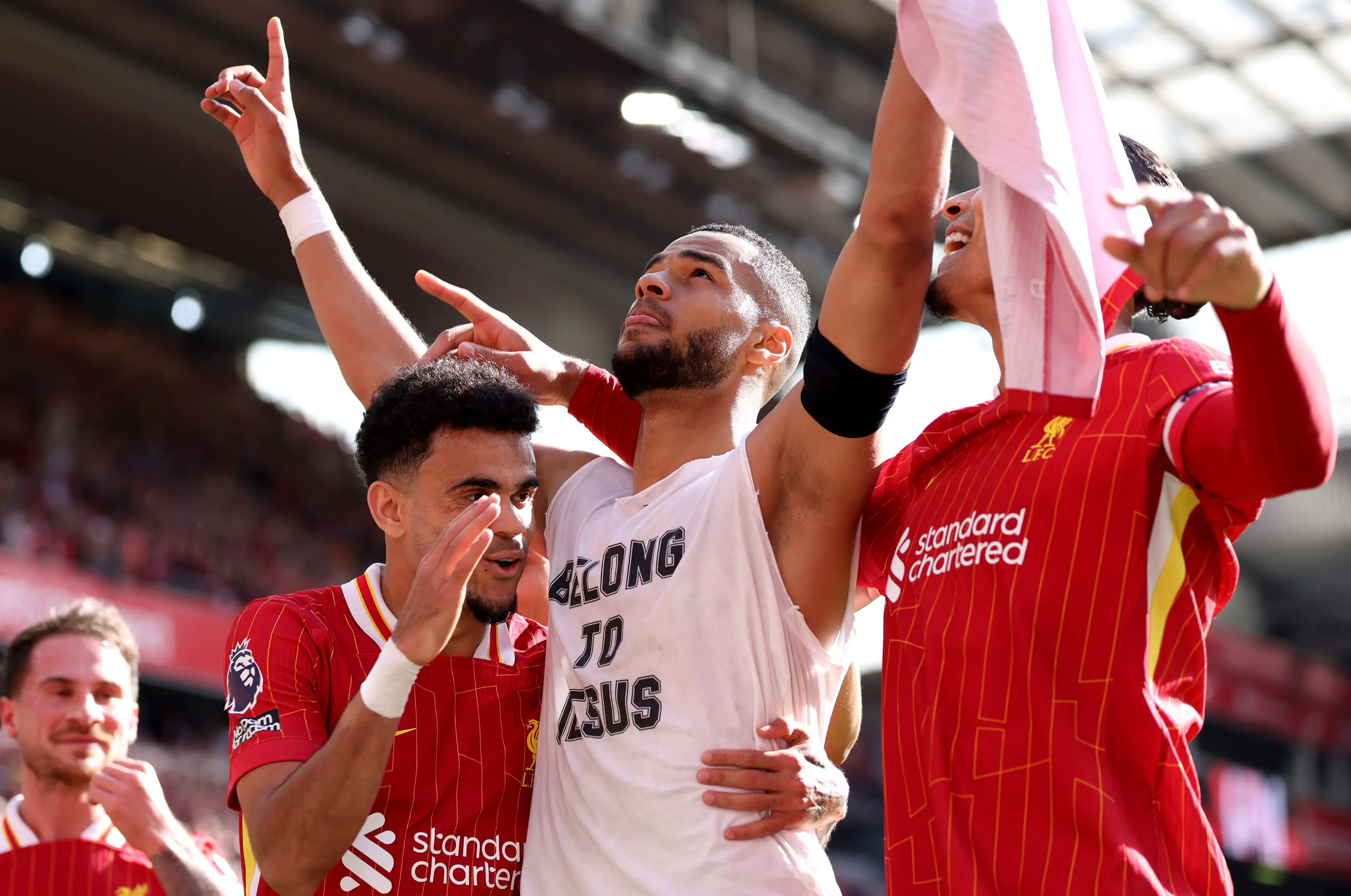 Cody Gakpo celebrating Liverpool's third goal against Spurs. Image: Getty