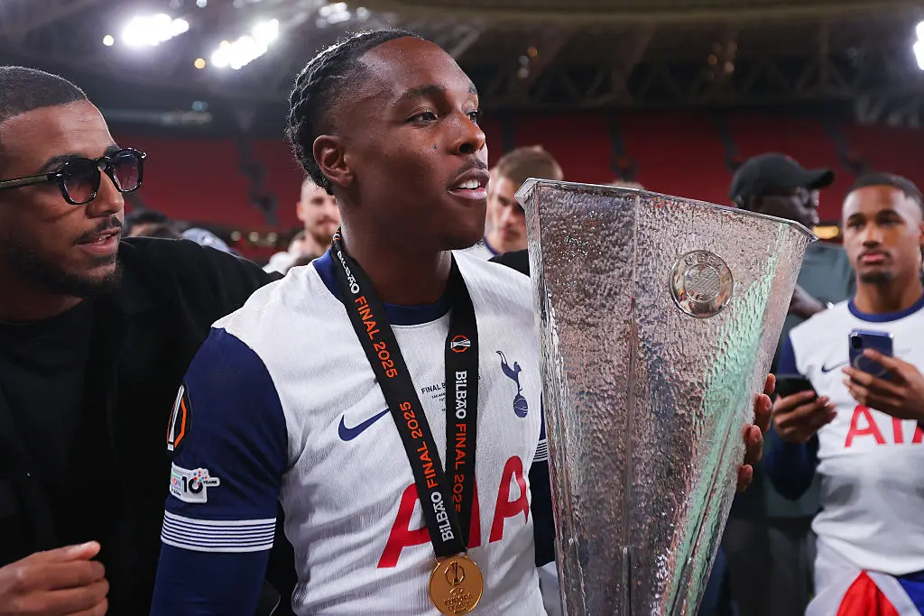 Mathys Tel with the Europa League (Credit:Getty)