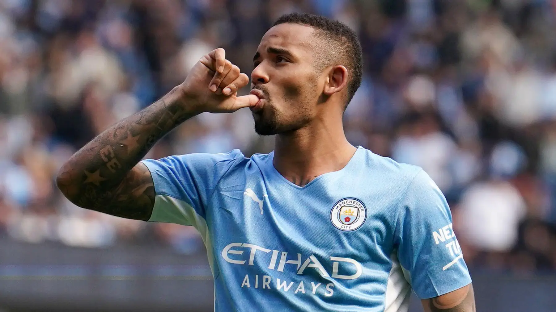 Gabriel Jesus celebrates scoring for Manchester City against Wolves