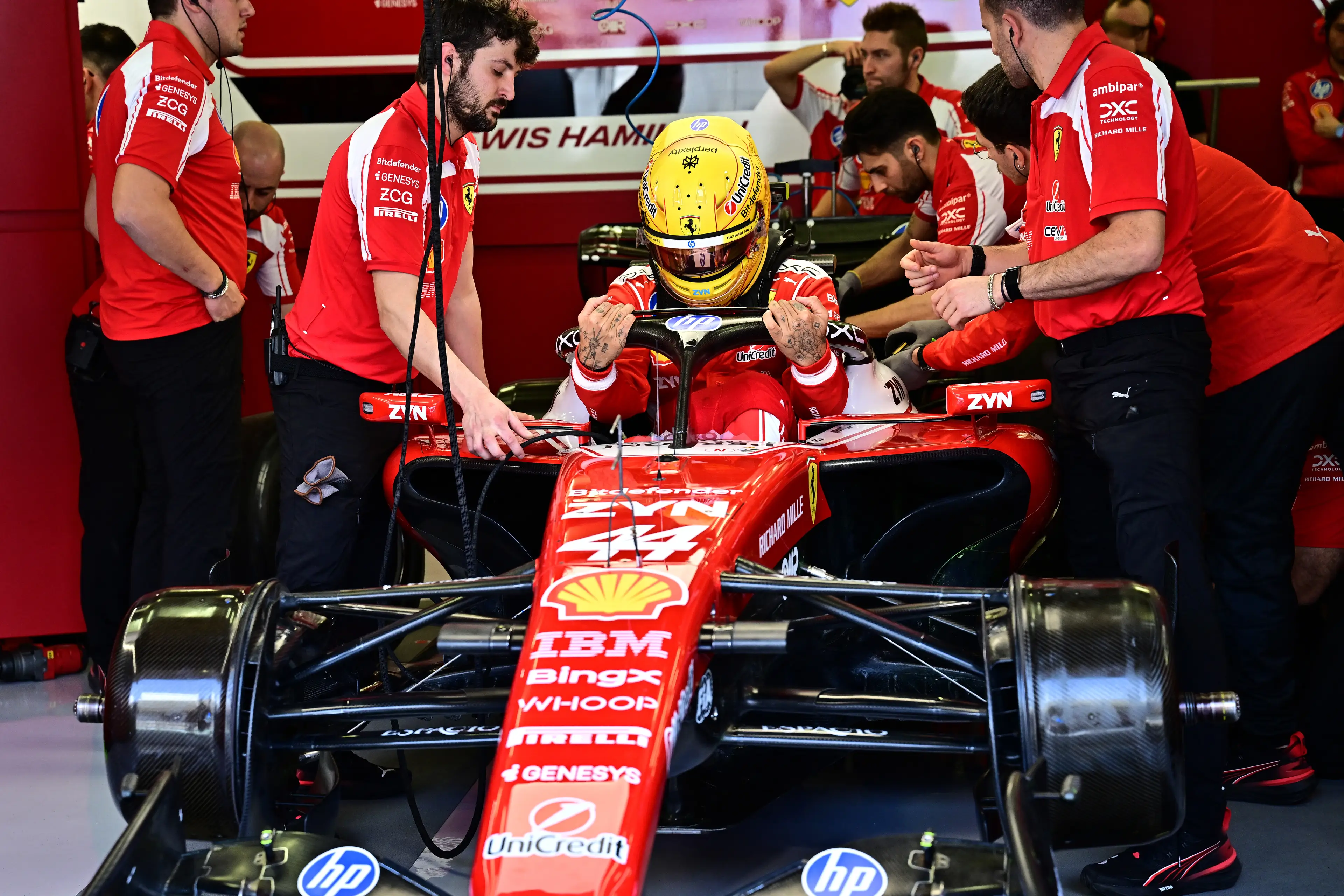 Lewis Hamilton preparing to test the SF-26 in Bahrain with Ferrari (credit: getty)