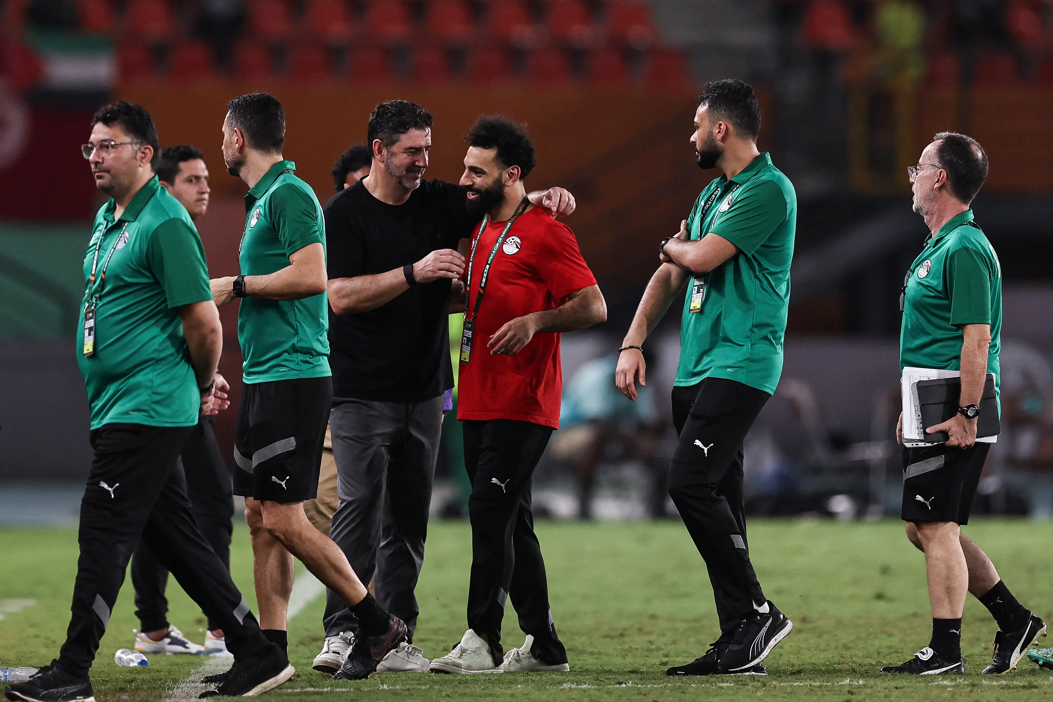 Mohamed Salah celebrates Egypt advancing to the next round of the Africa Cup of Nations. Image: Getty 