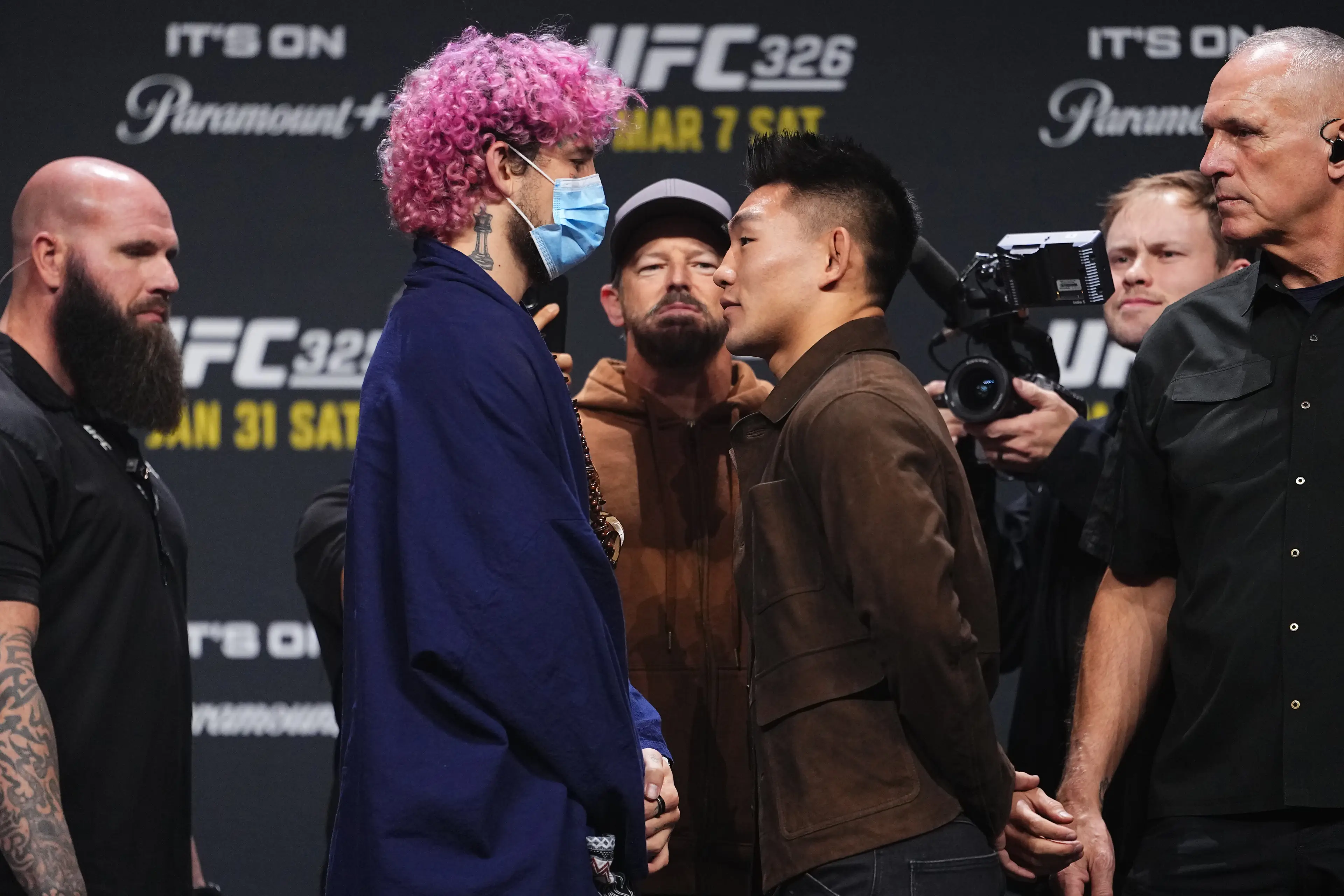 Sean O'Malley wore a face mask when he faced off against Song Yadong. Image: Getty  