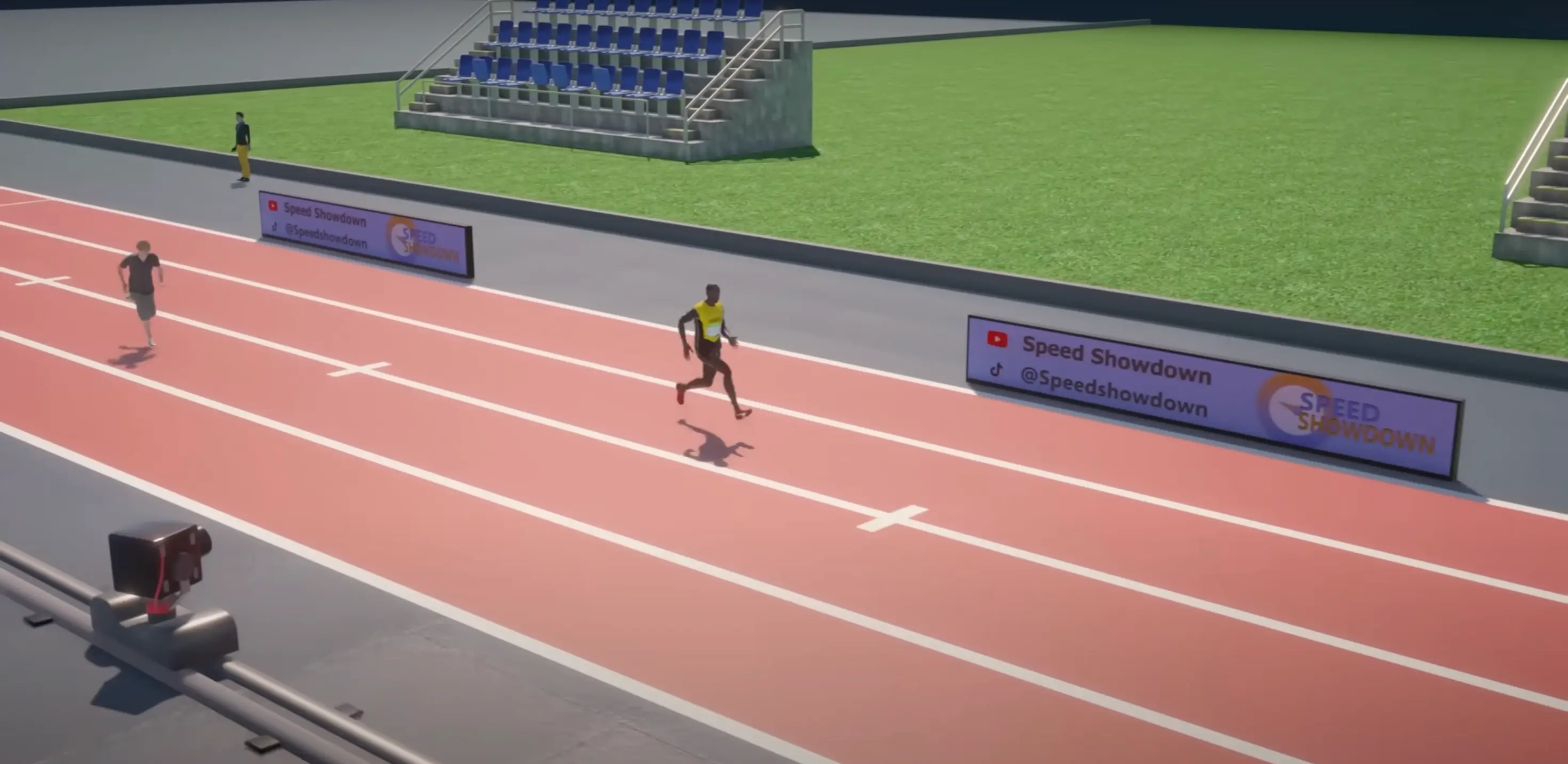 It didn't take for Bolt to take a healthy lead. Image credit: YouTube/Speed Showdown