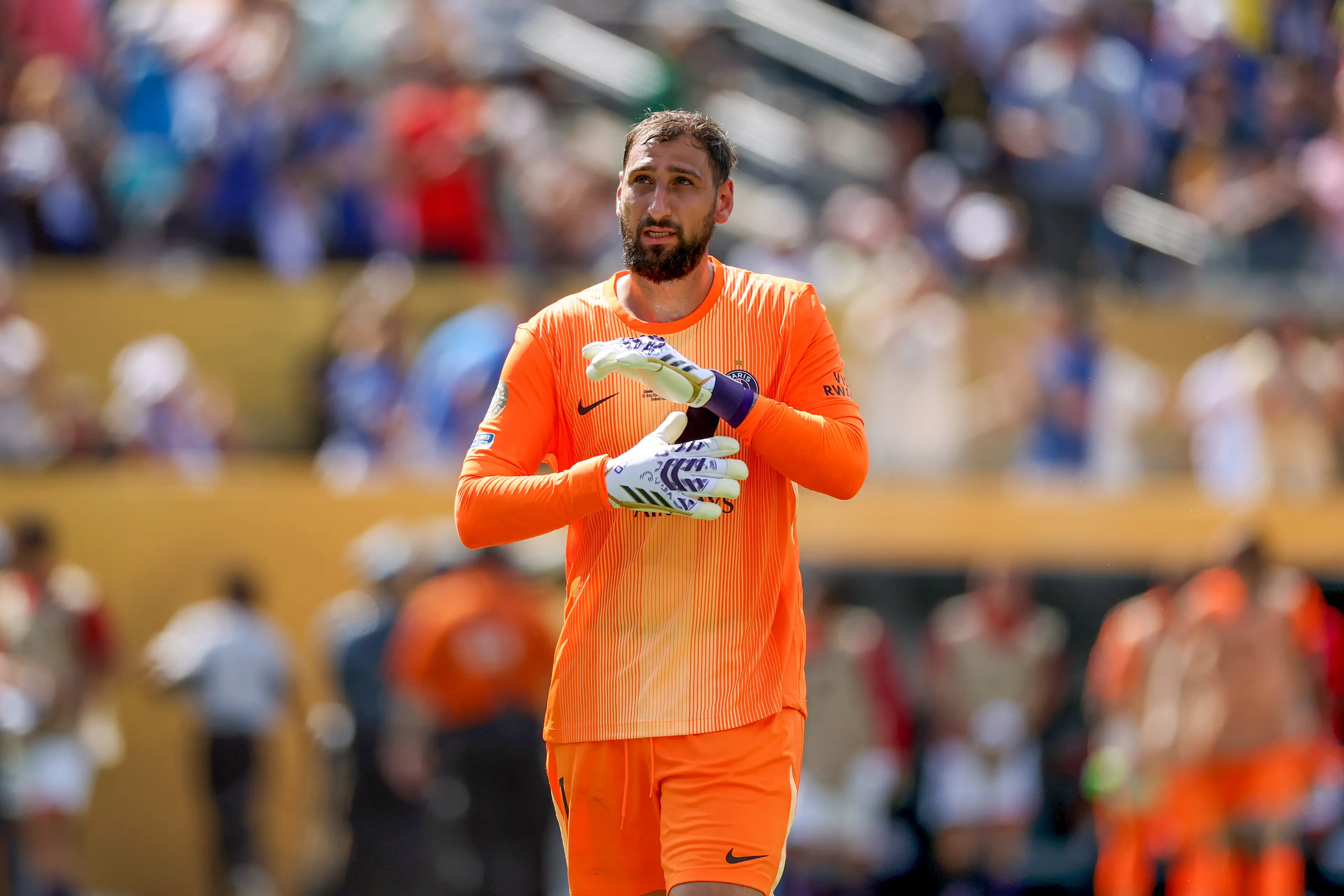 Gianluigi Donnarumma has been unable to agree a new deal with PSG. Image: Getty