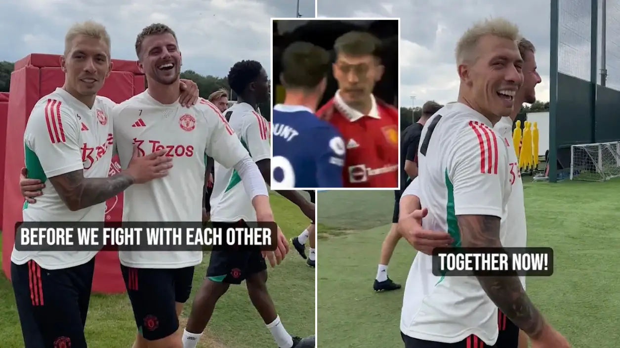 Lisandro Martinez jokes with Mason Mount about previous bust-up as Man Utd teammates form immediate bromance