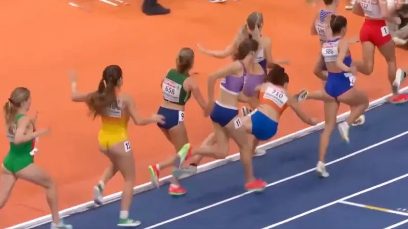Shocking moment Dutch athlete is knocked out cold mid-race as health update given after horrific incident