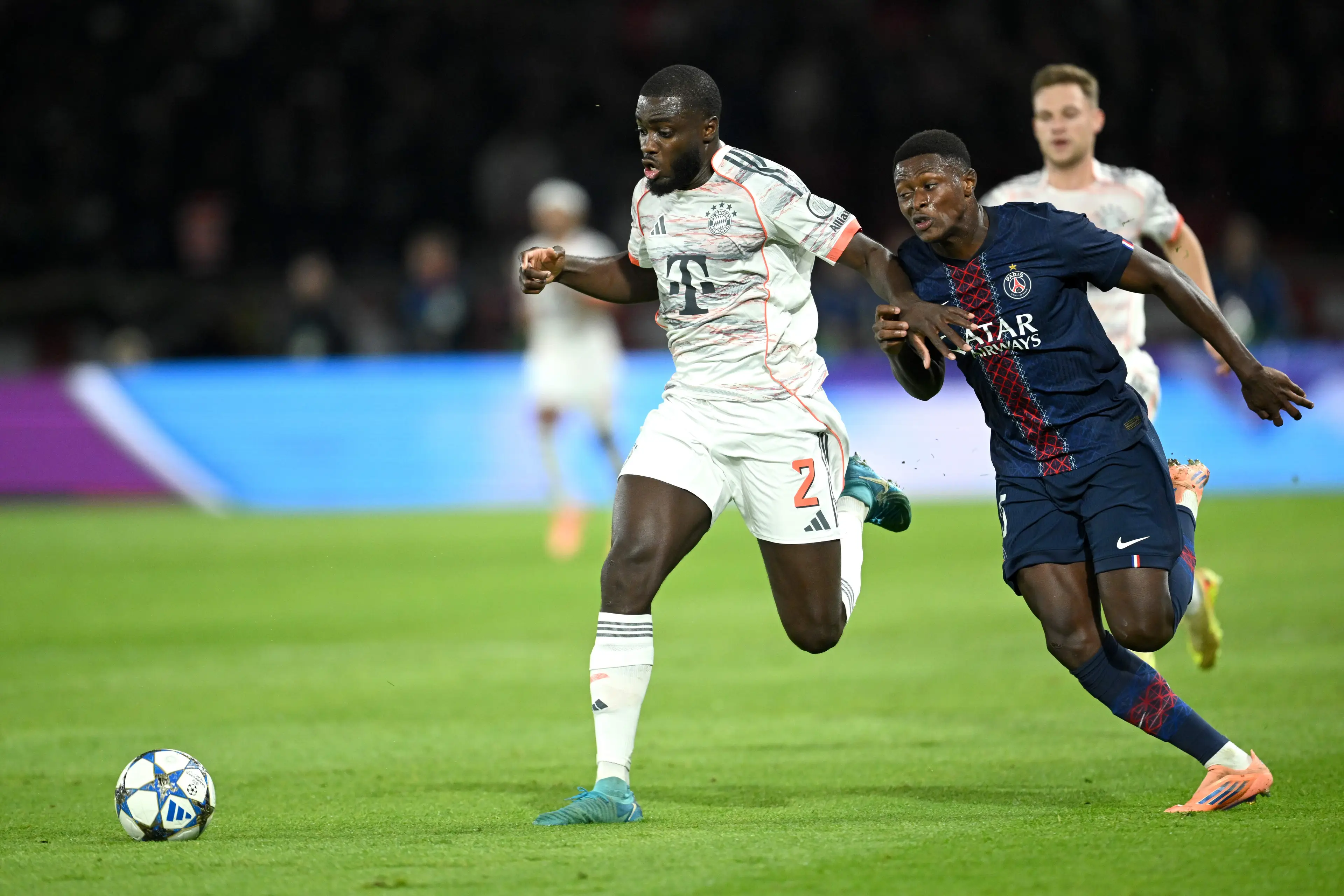Dayot Upamecano in action for Bayern Munich against Paris Saint-Germain. Image: Getty 