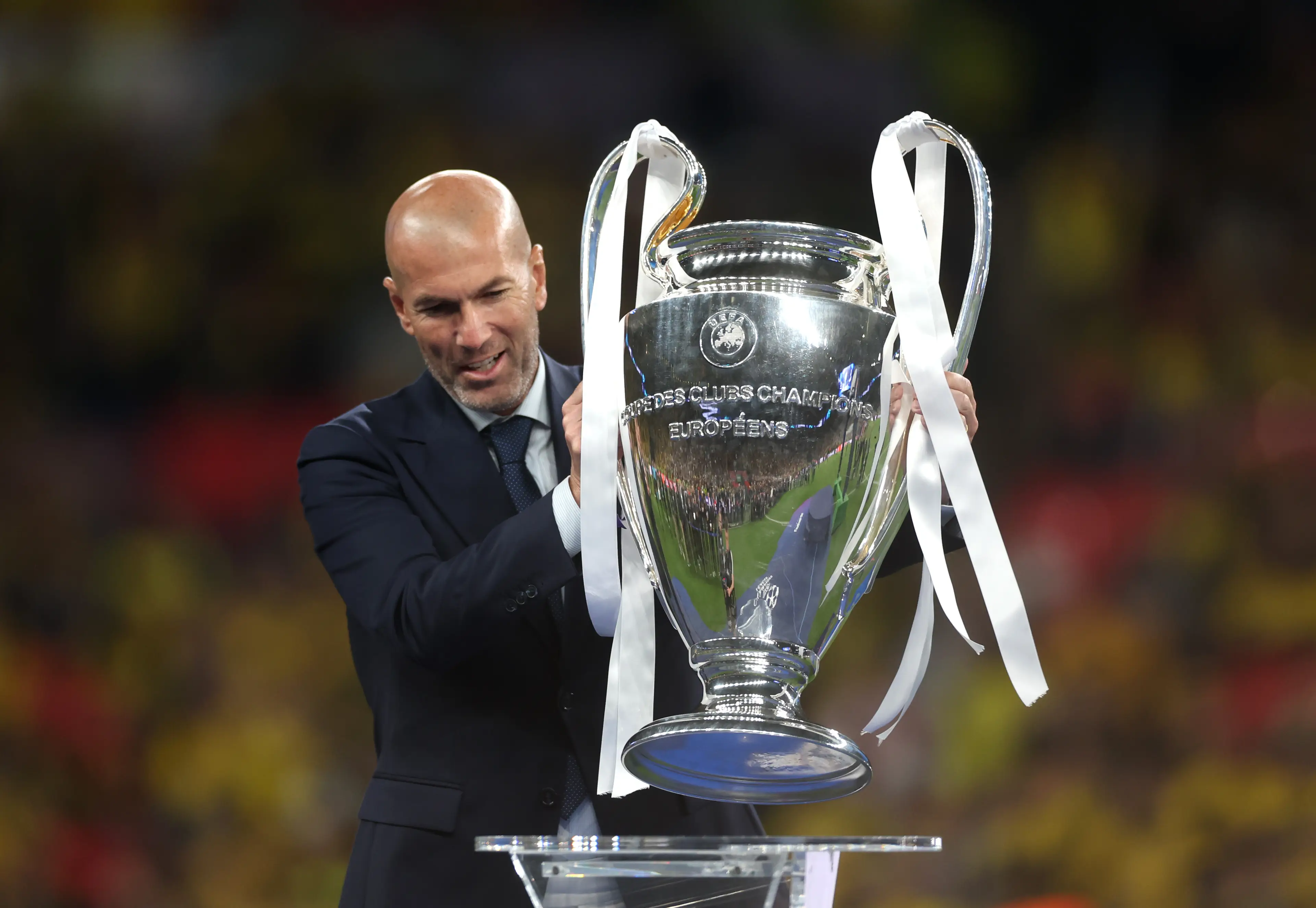 Zinedine Zidane with the Champions League trophy. Image: Lars Baron / Staff via Getty