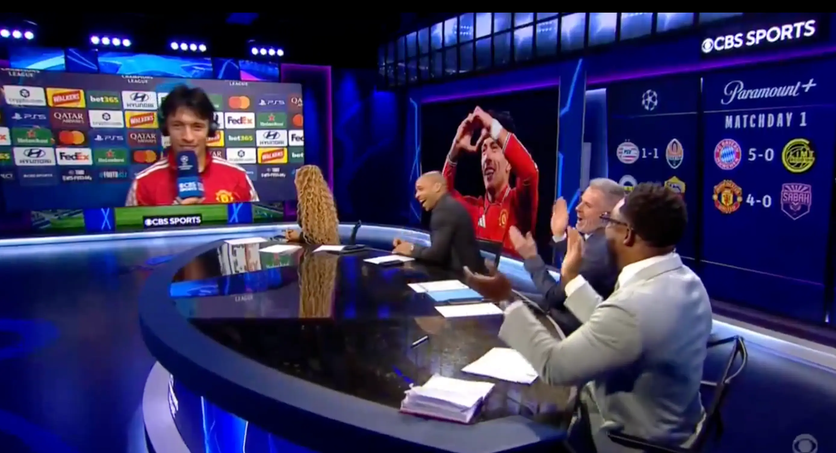 Martinez was given a round of applause from Henry, Carragher and Richards. Image credit: CBS