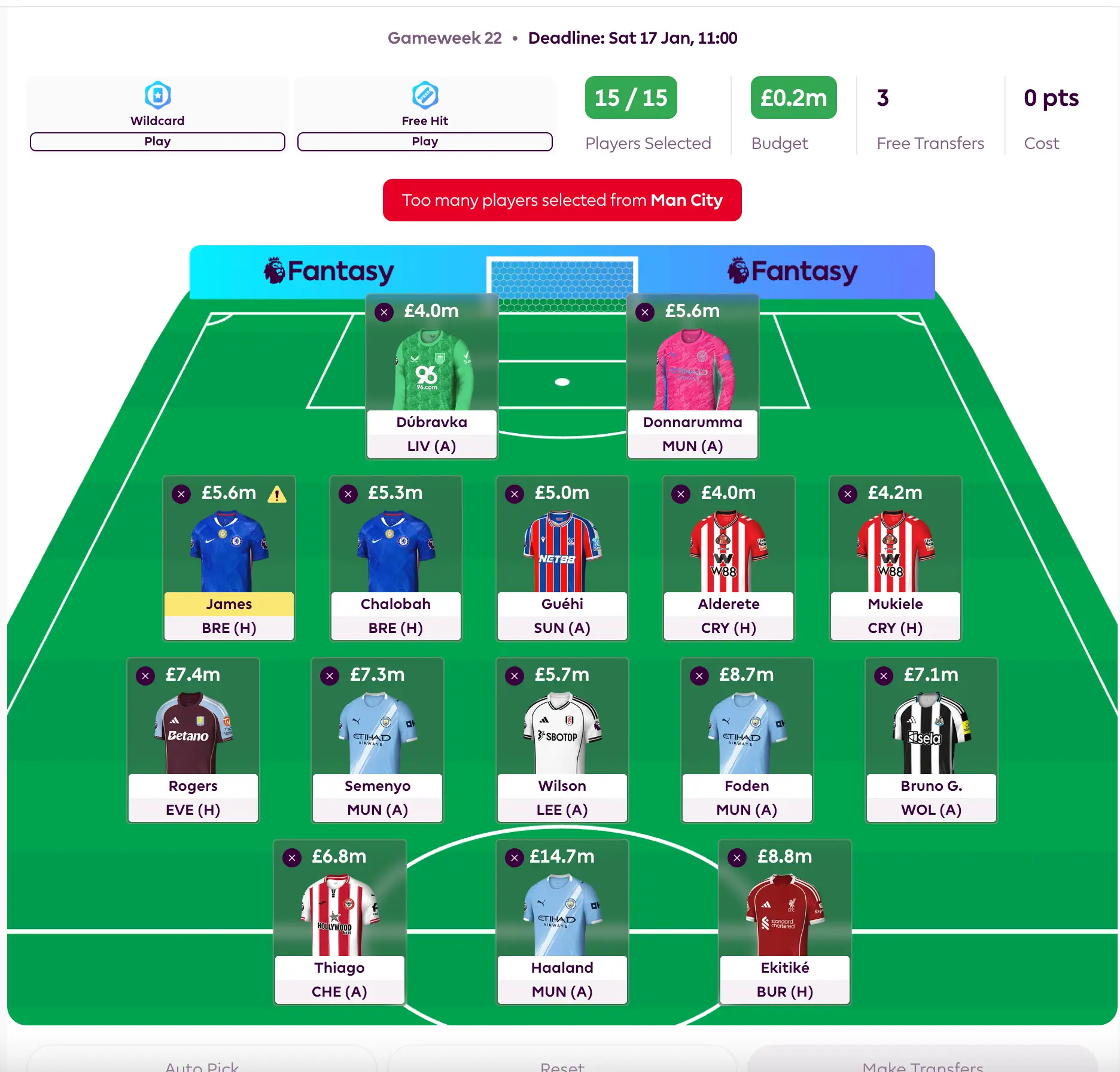 You can opt to keep your four Man City players for the rest of the season but wouldn't be able to make another transfer. Image credit: Premier League