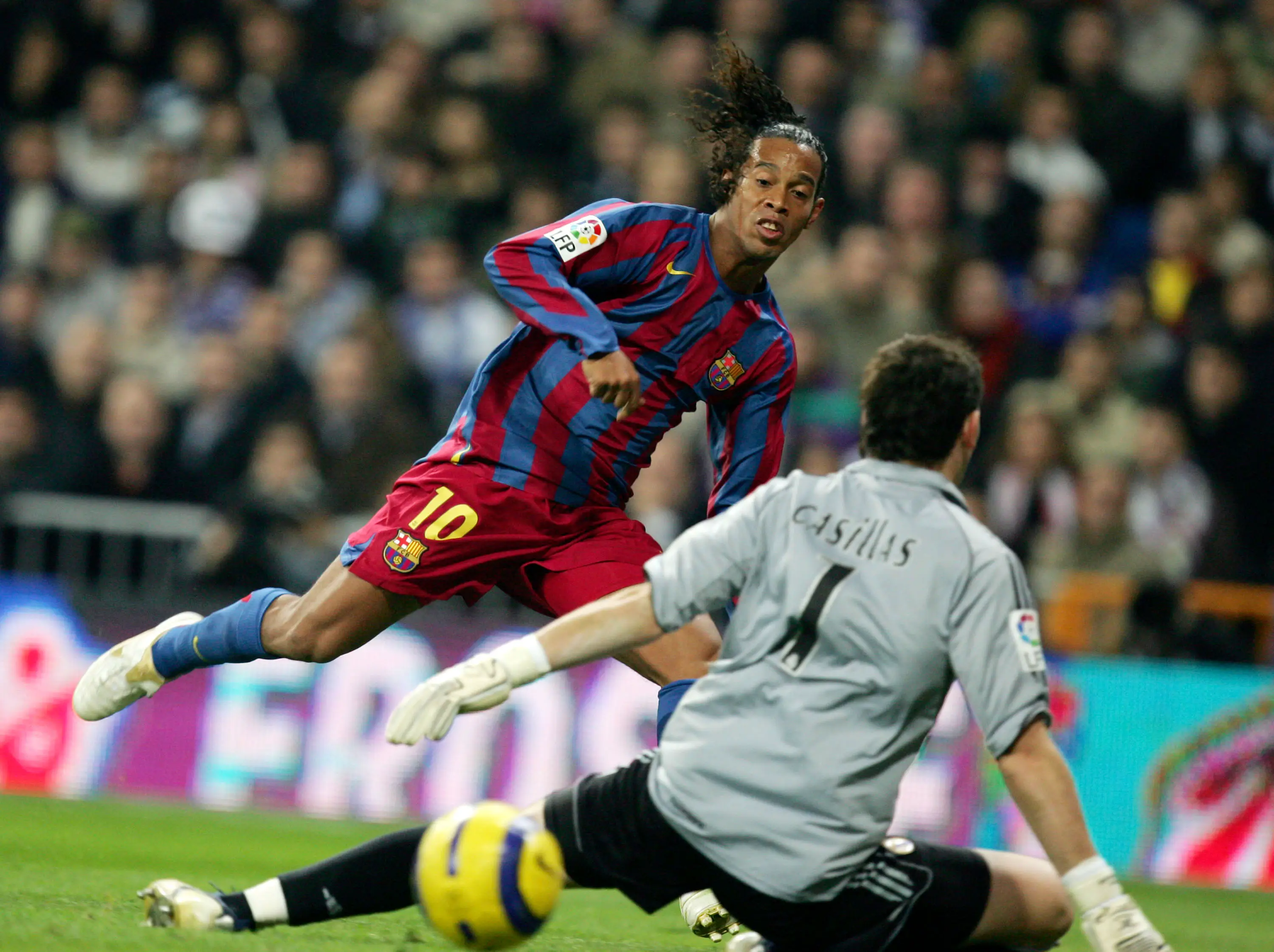 Ronaldinho scores in 2005 (Image: Getty)