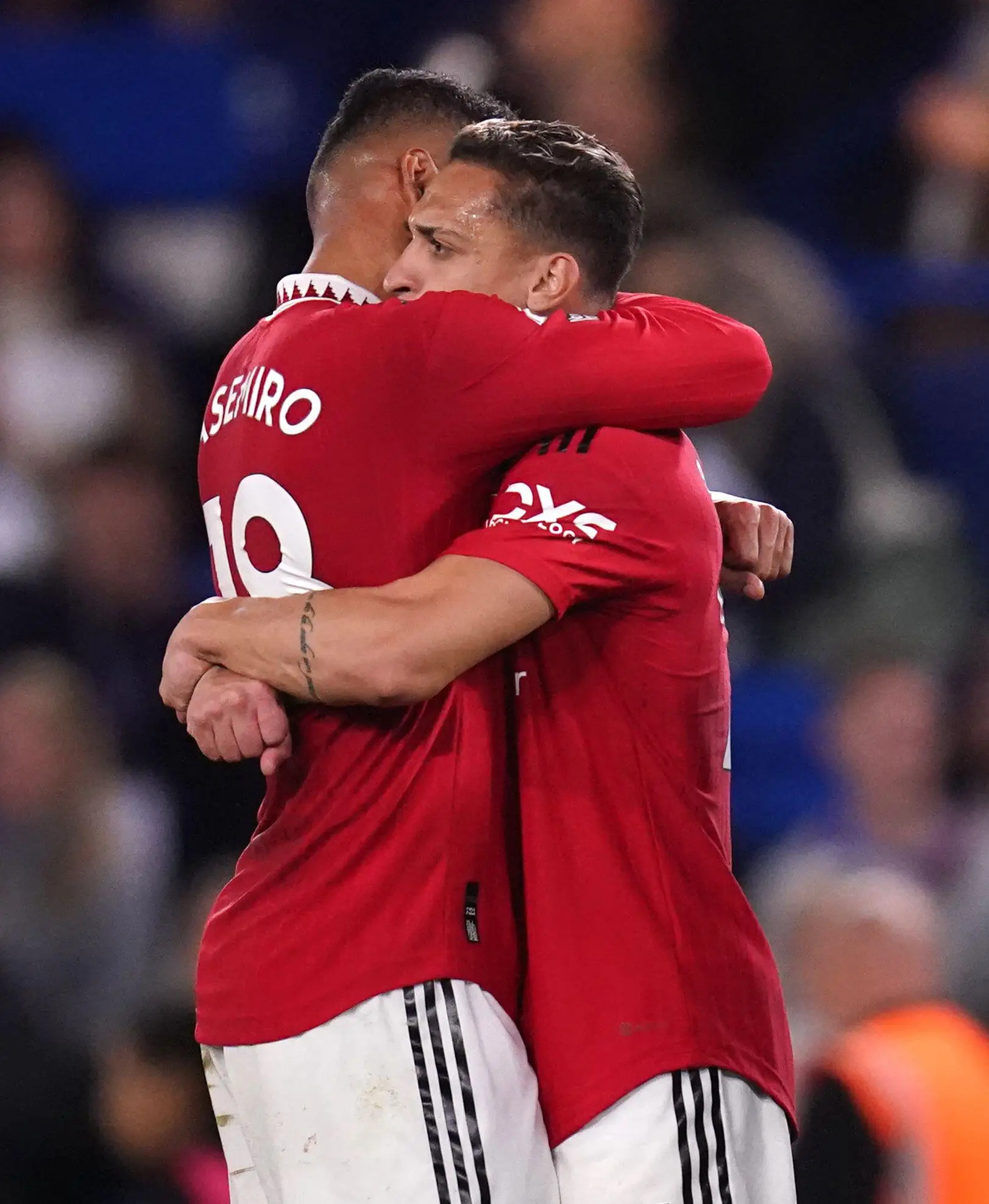 Casemiro and Antony celebrate against Chelsea. (Alamy)