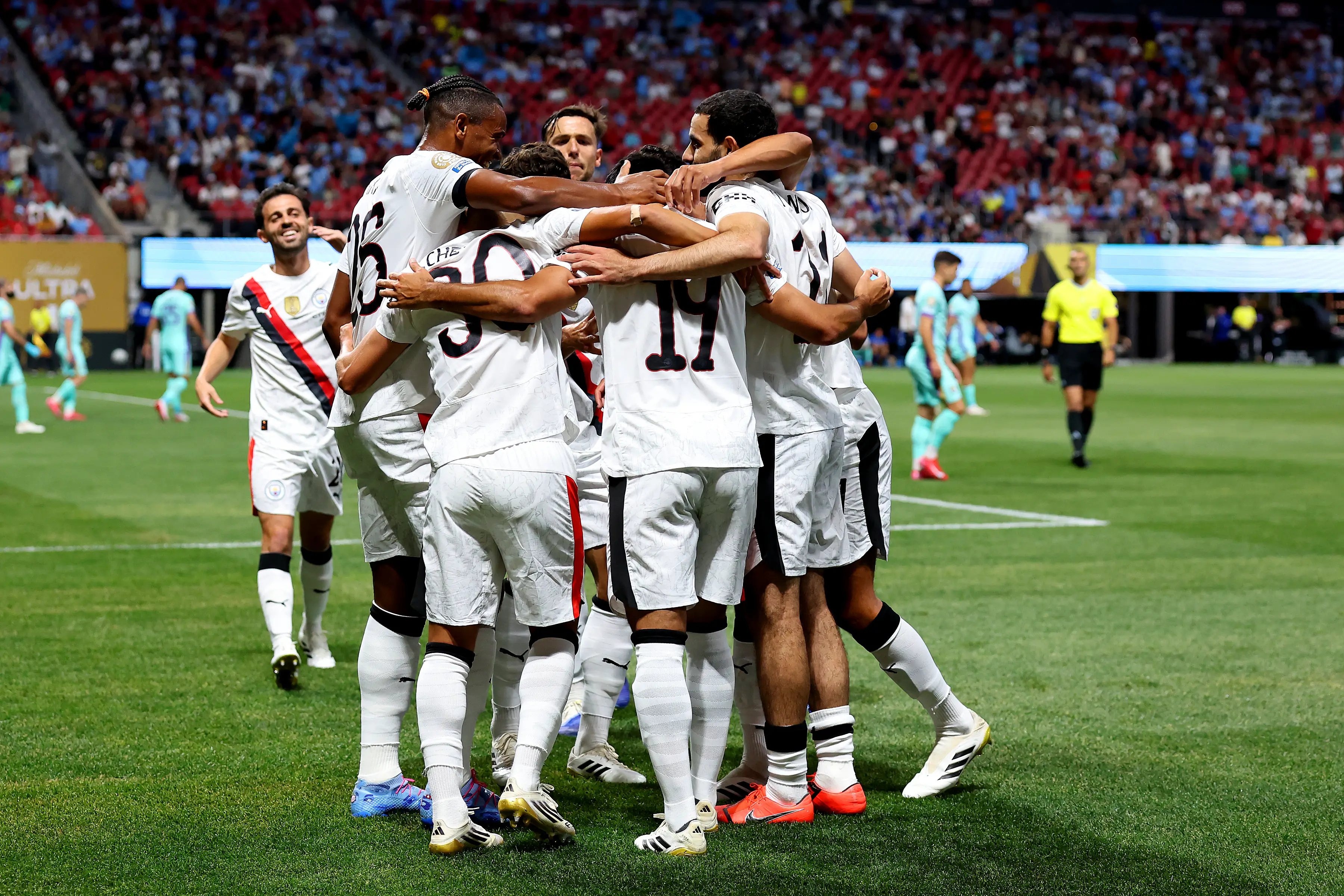 Manchester City celebrate scoring a goal against Al Ain at the Club World Cup. Image: Getty 