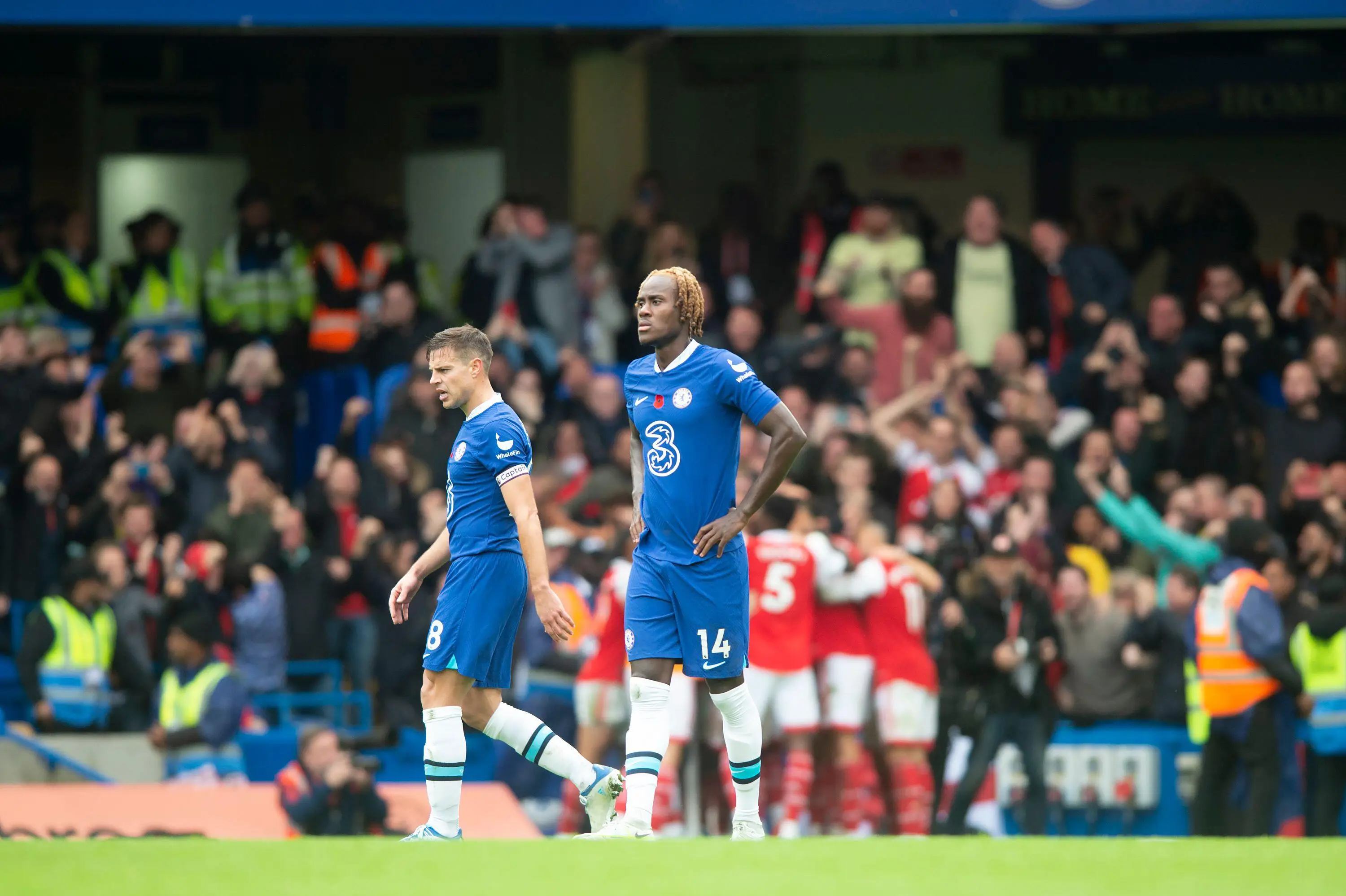 Trevoh Chalobah of Chelsea looks dejected after the Arsenal opening goal during the Premier League match. (Alamy)