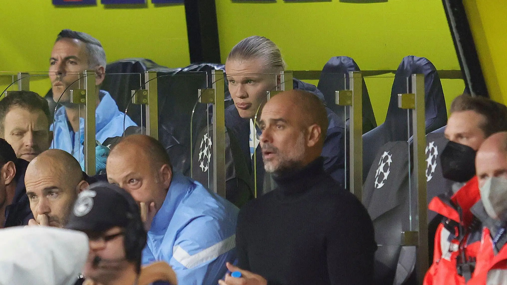 Haaland was sat on the bench for the second half. Image: Alamy