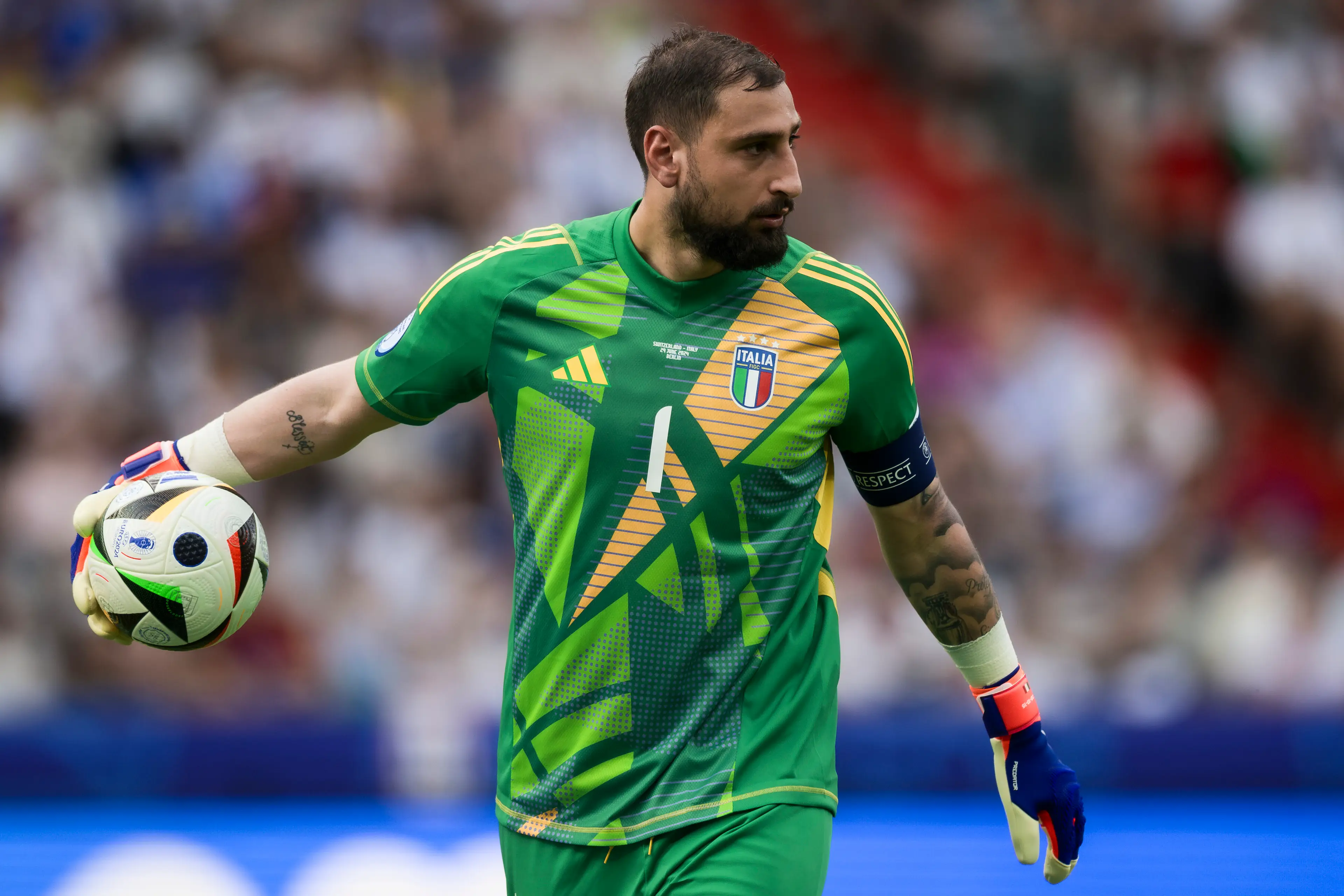 Gianluigi Donnarumma in action for Italy at Euro 2024. Image: Getty